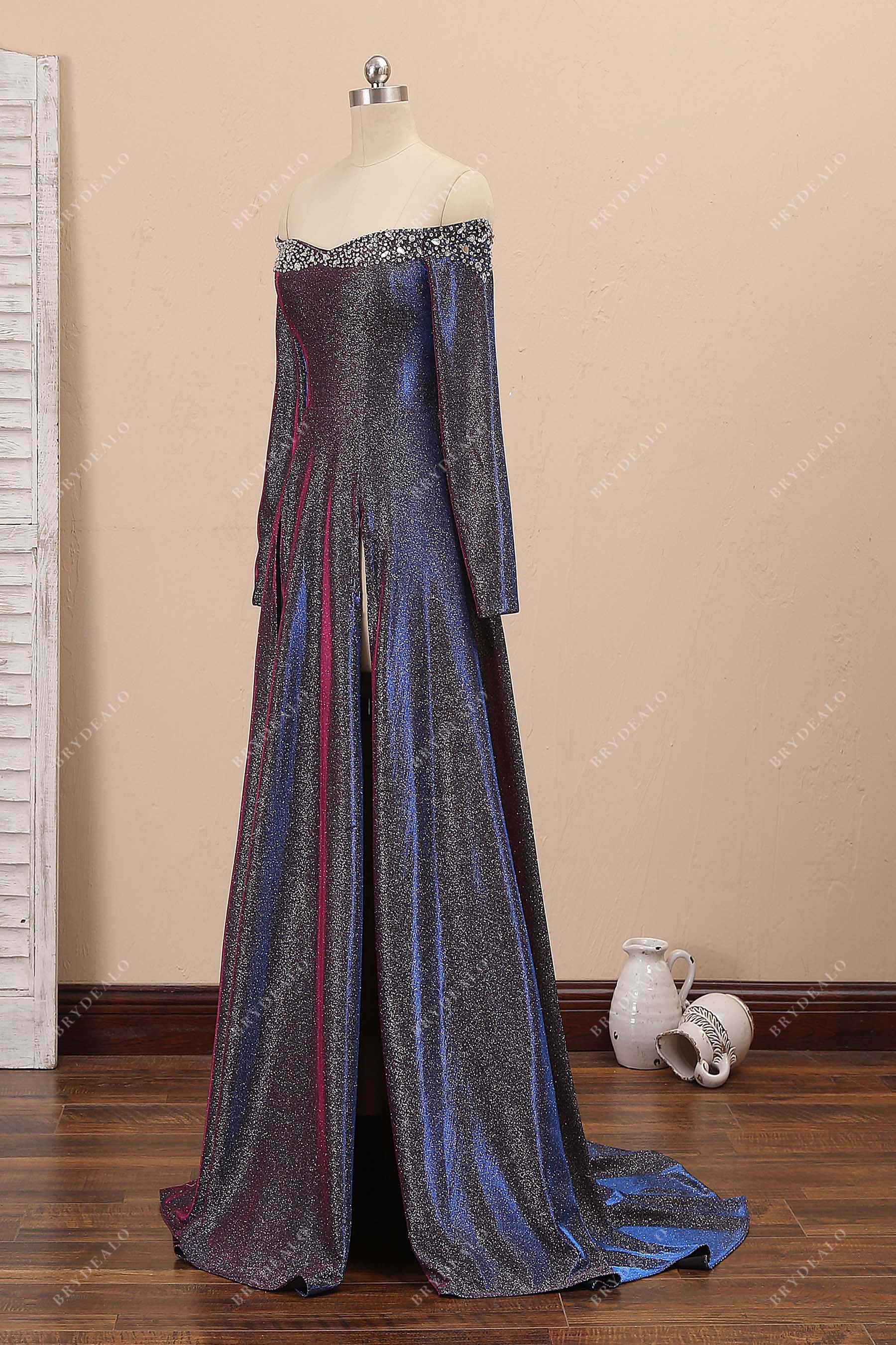 slit A-line sparkly prom gown