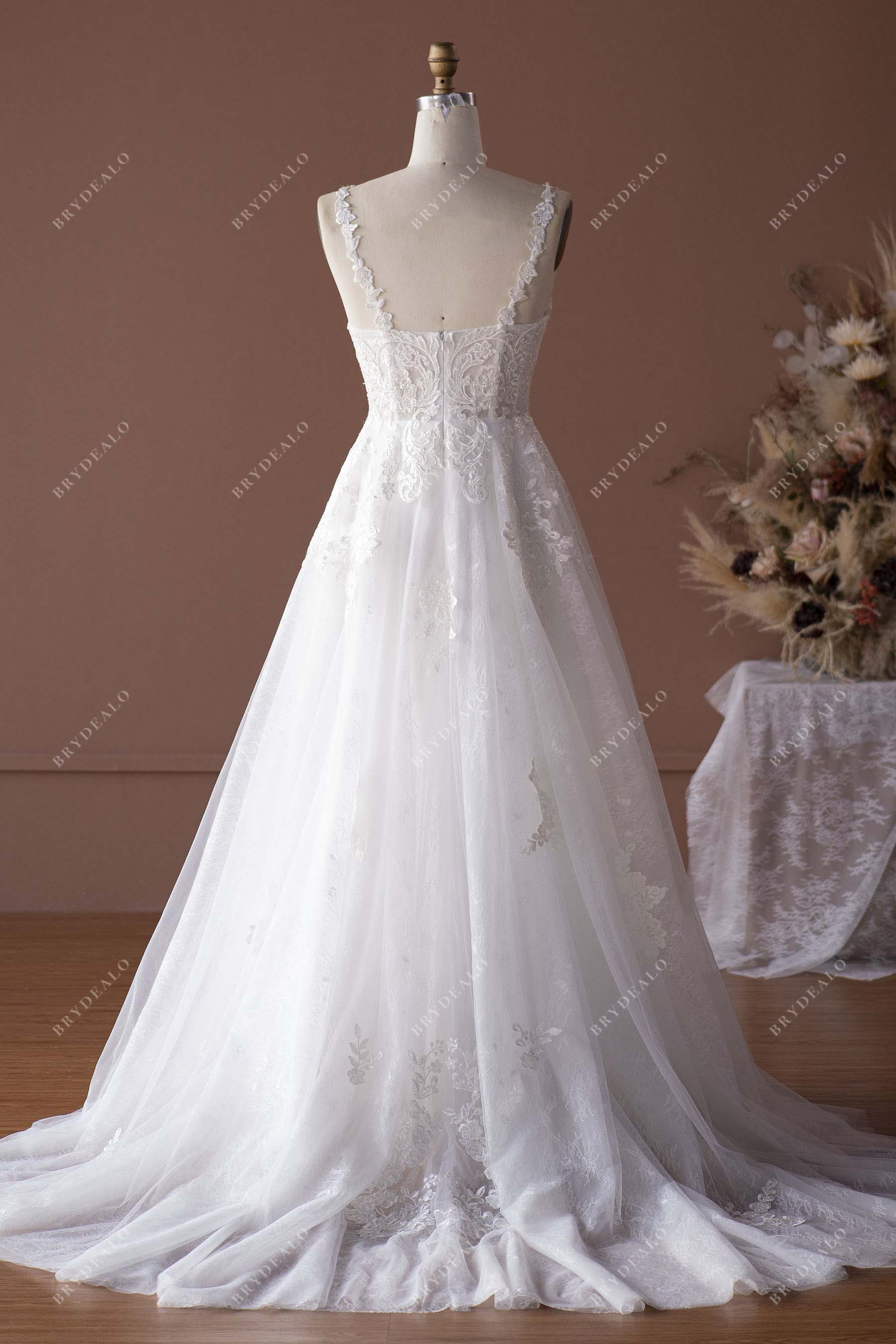 small train tulle A-line corset wedding dress