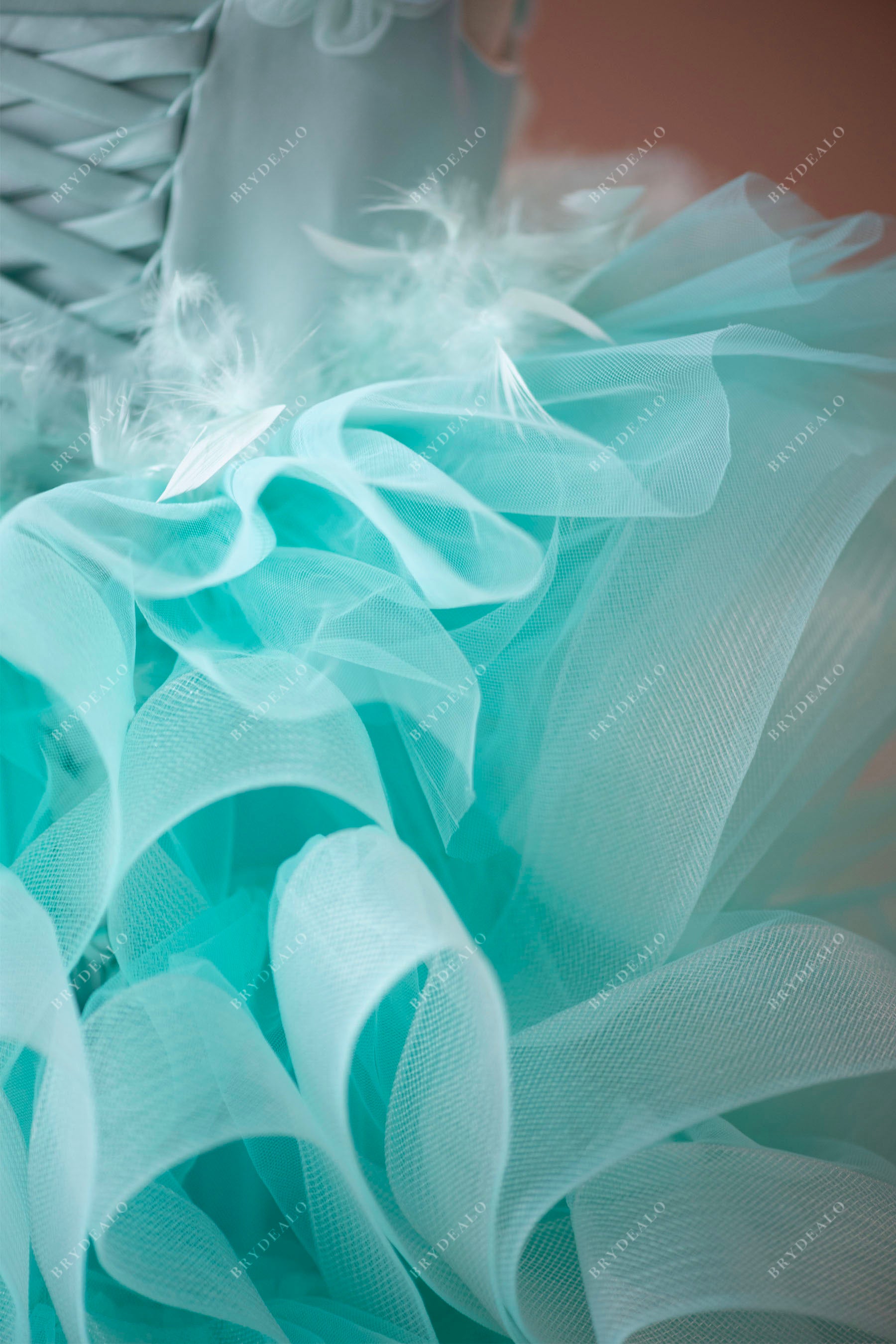 Spa Green Ruffled Tulle Kids Formal Wear