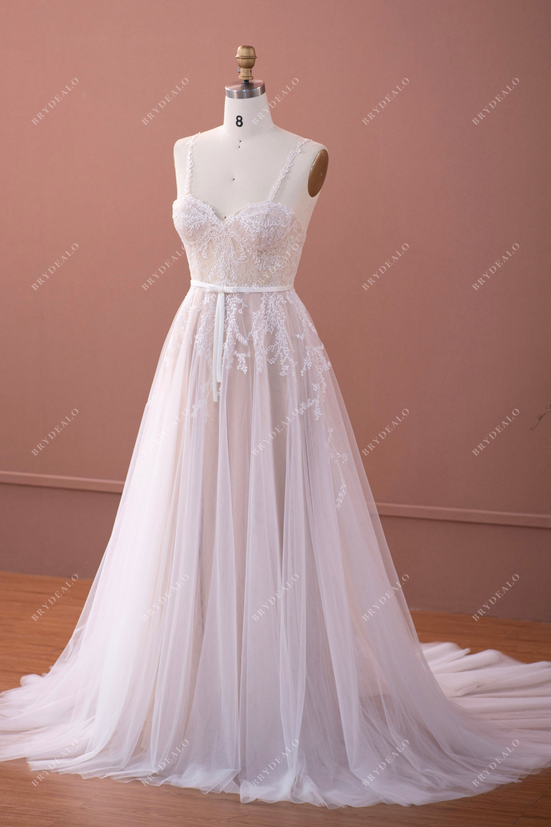 designer spaghetti straps sweetheart neck boho bridal dress 