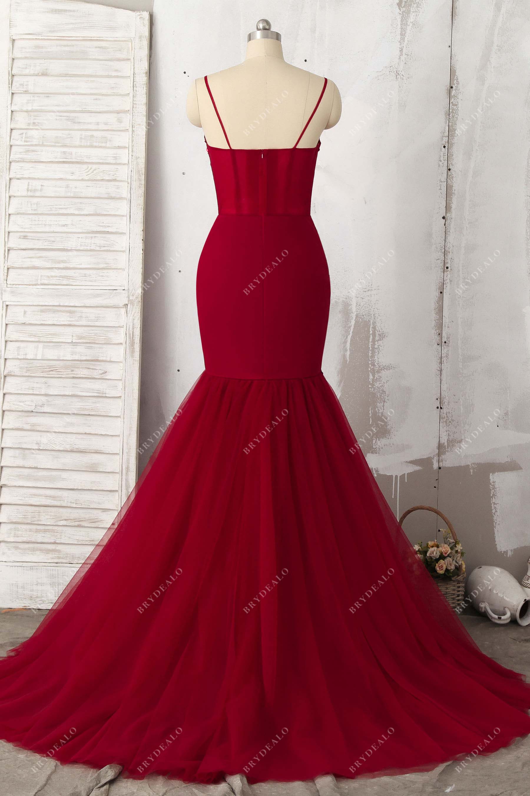 spaghetti straps tulle trumpet prom gown