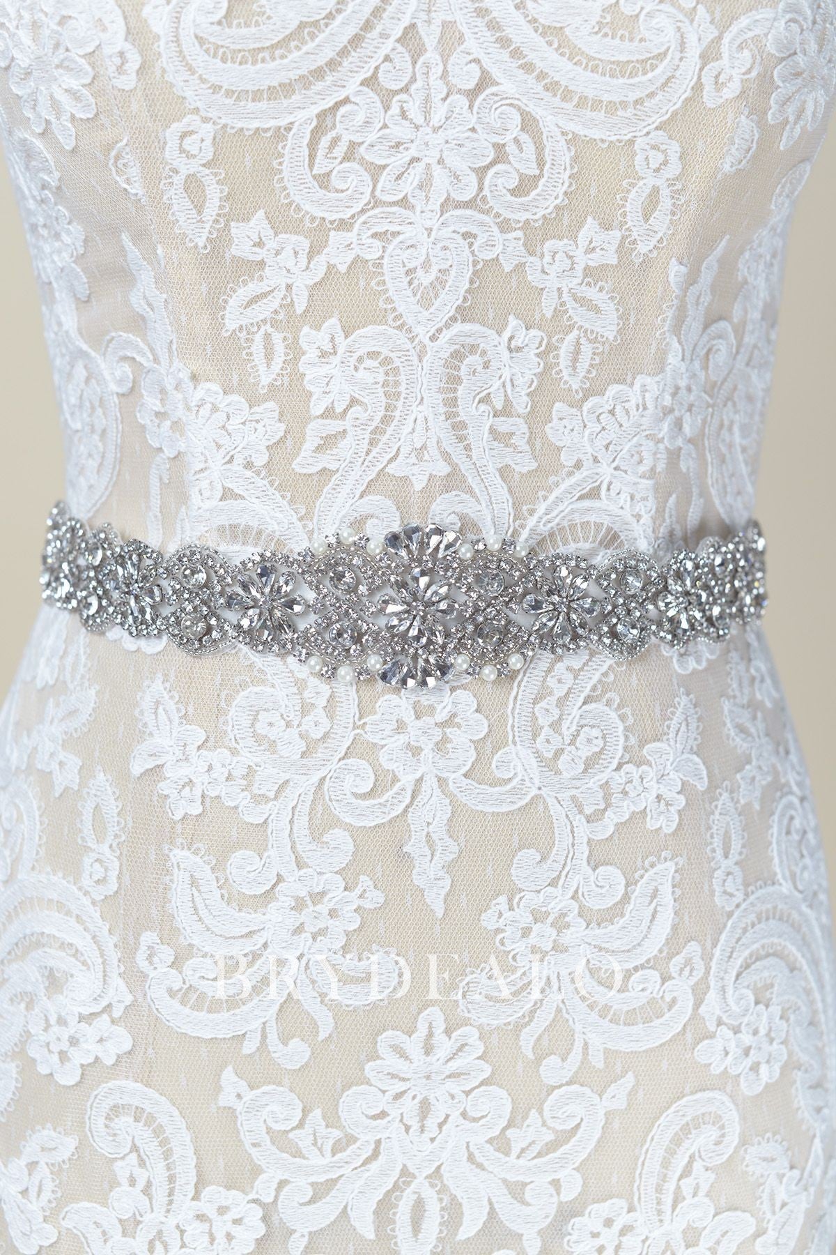 Sparkly Crystals Pearls Satin Bridal Ties Belt