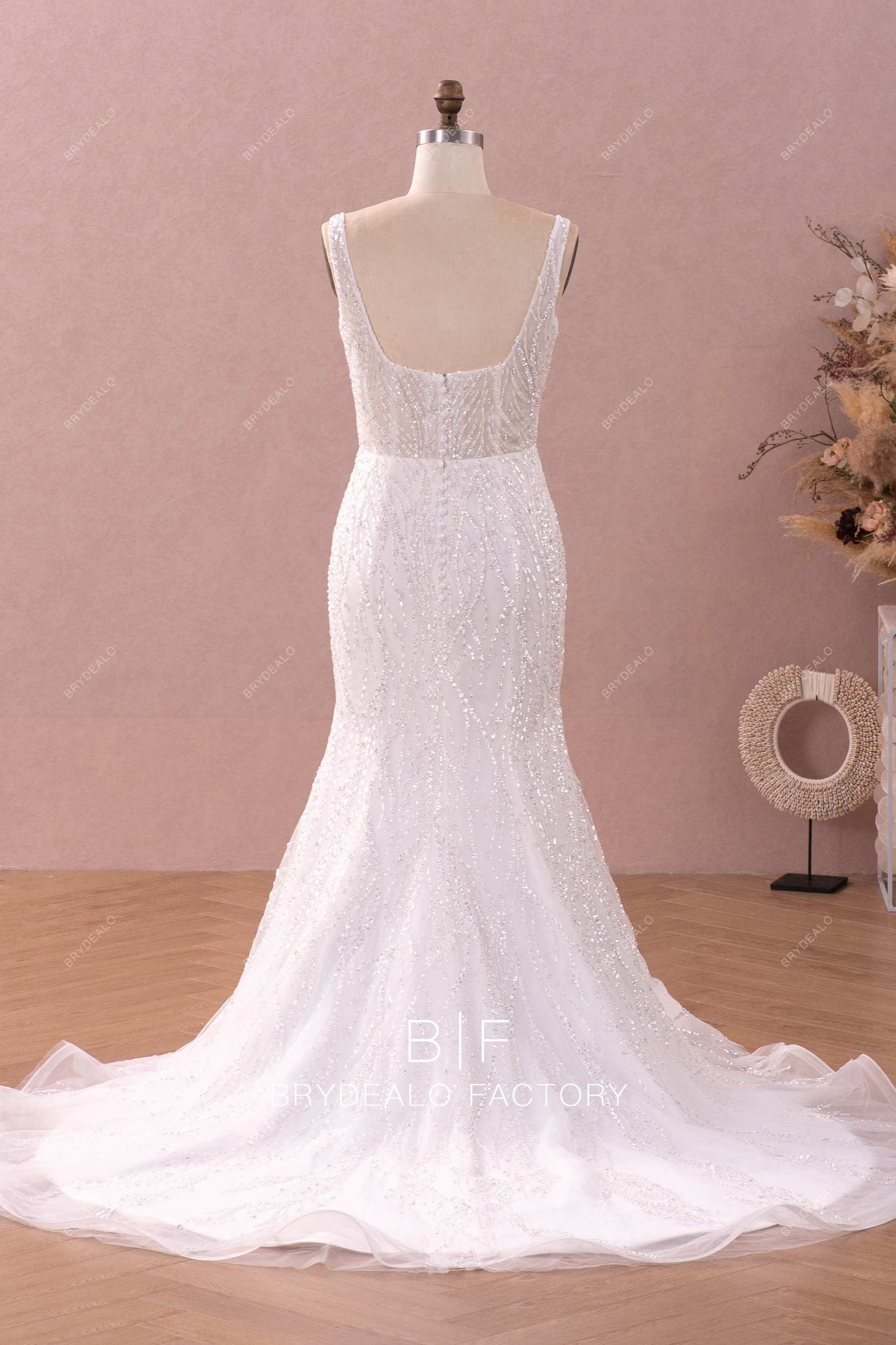 sparkly mermaid long ruffled wedding dress