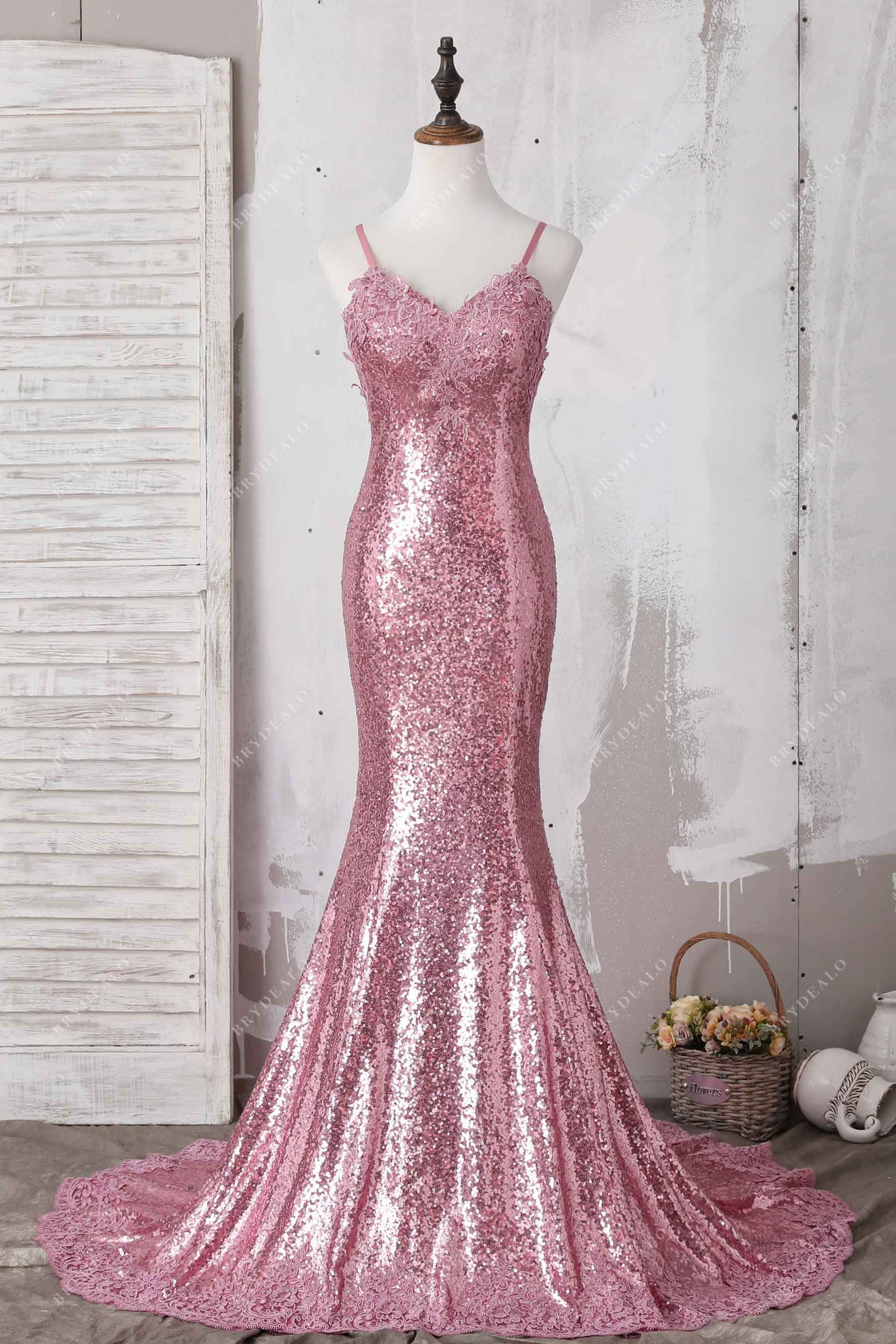 sparkly sequin pink mermaid prom dress