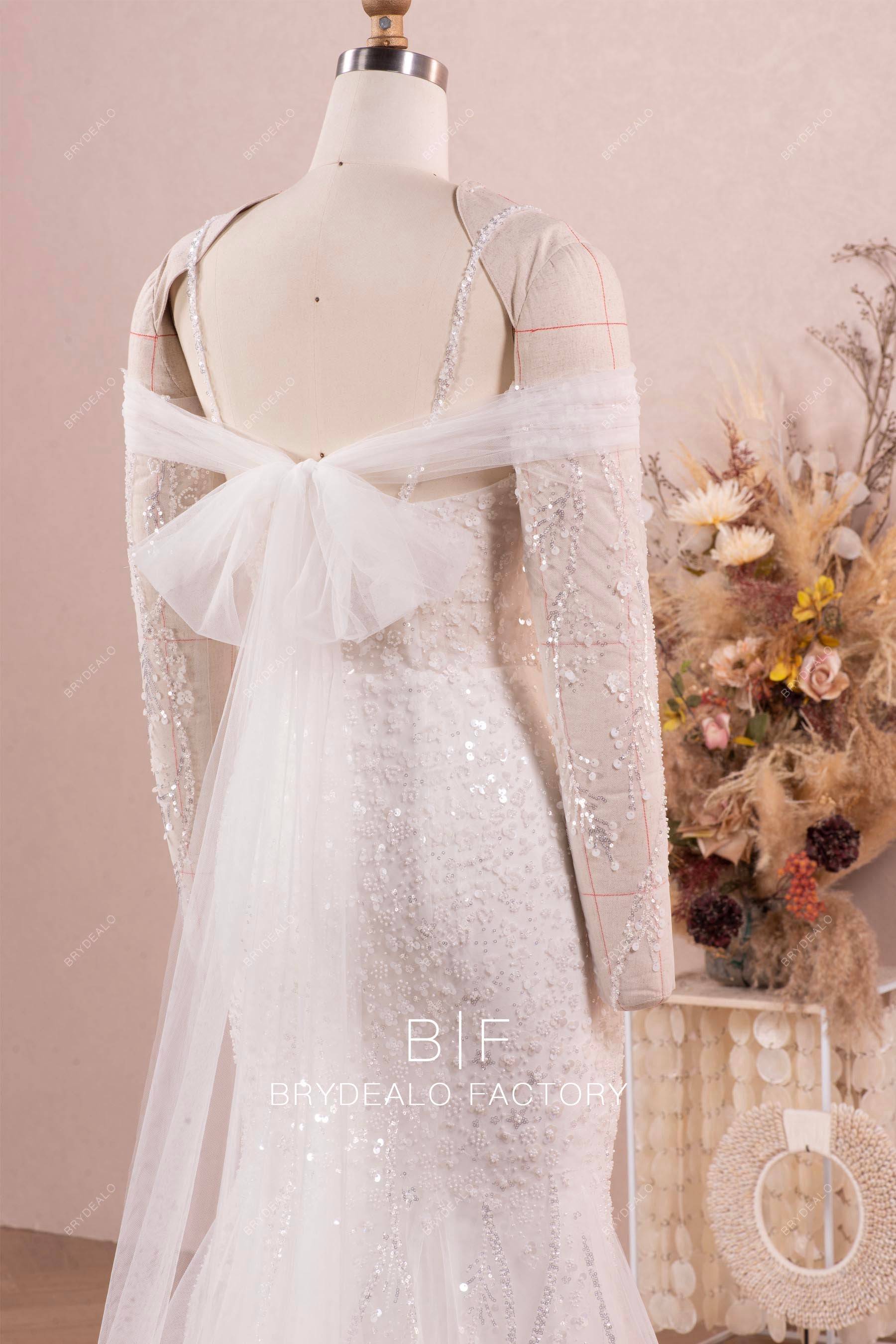 sparkly straps off shoulder bowknot wedding dress