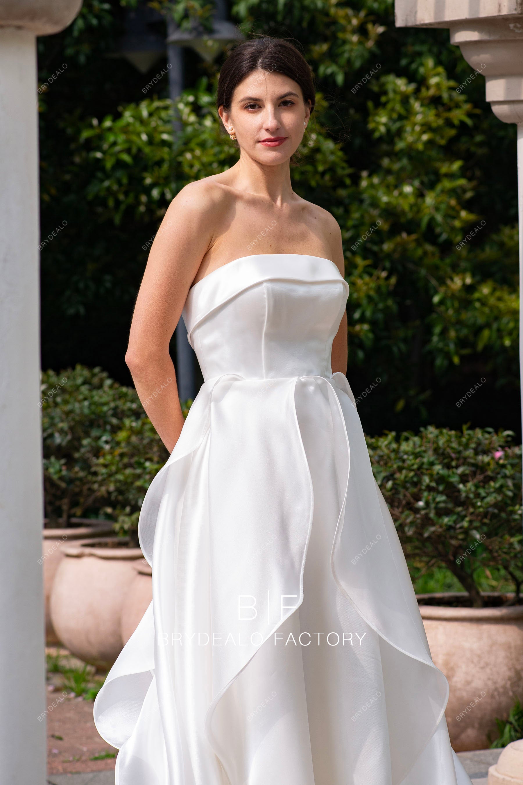 straight neck organza wedding dress