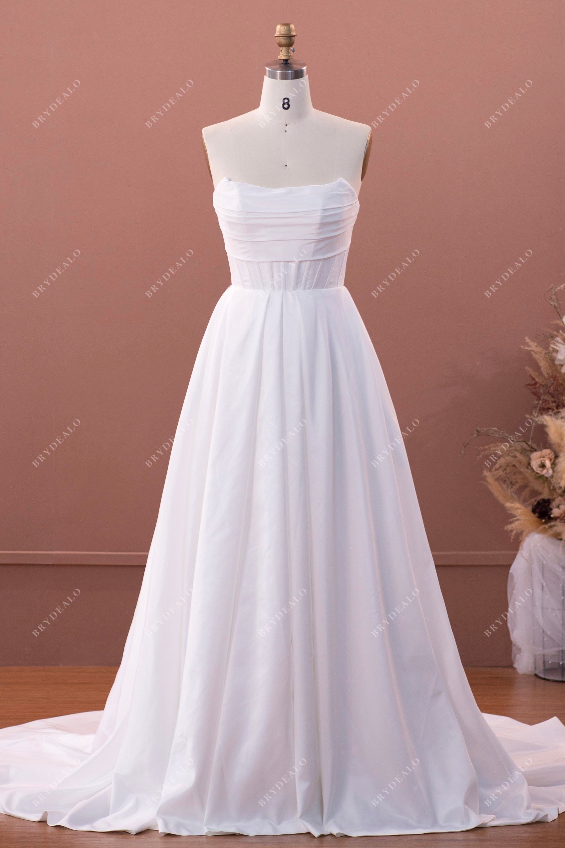 strapless boned elegant taffeta wedding dress sample