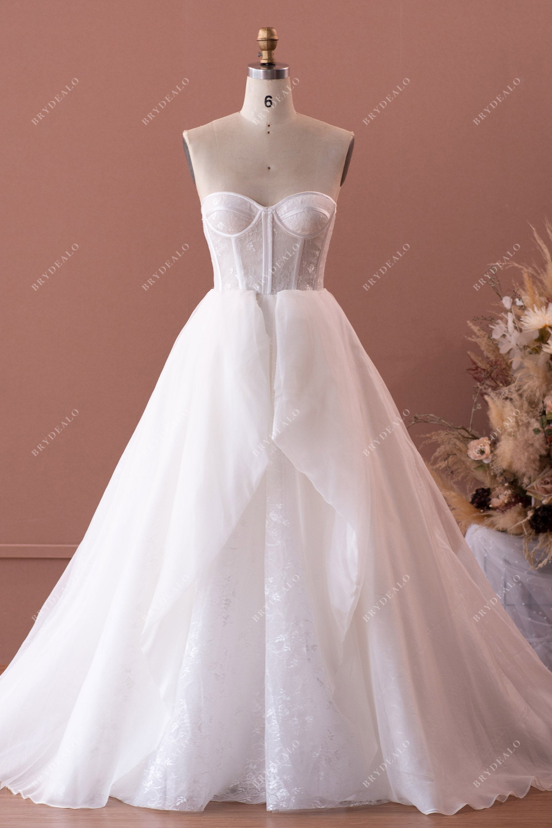 strapless corset lace organza ballgown wedding dress