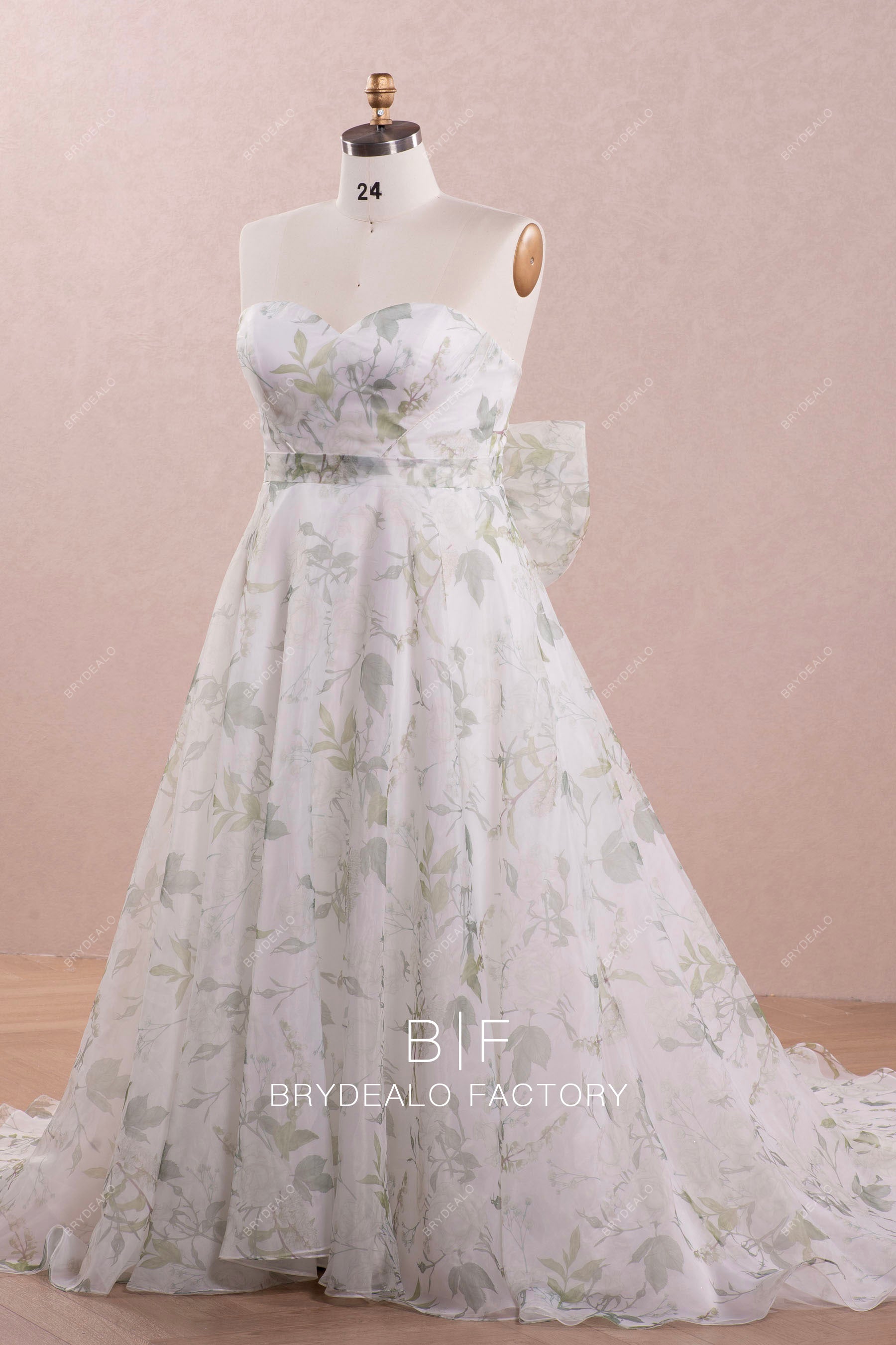 strapless floral organza Aline bridal gown
