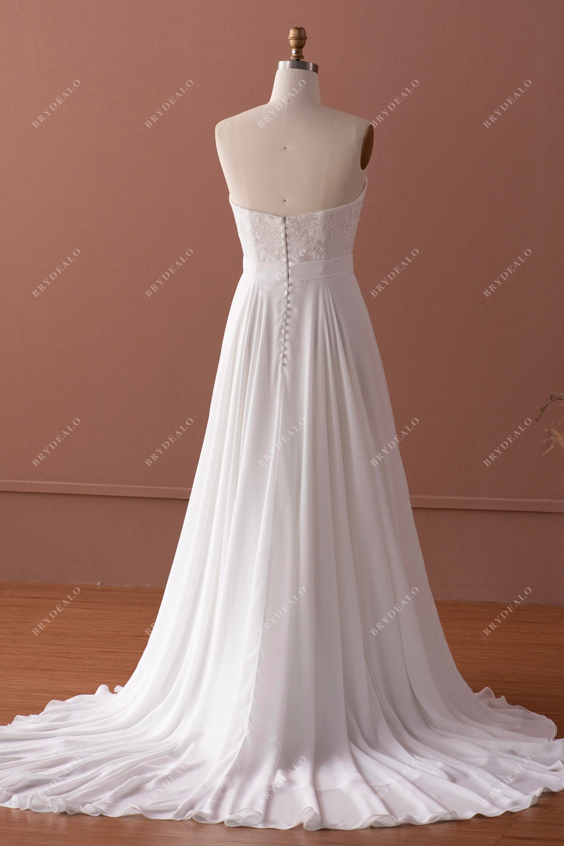 strapless lace chiffon long wedding dress