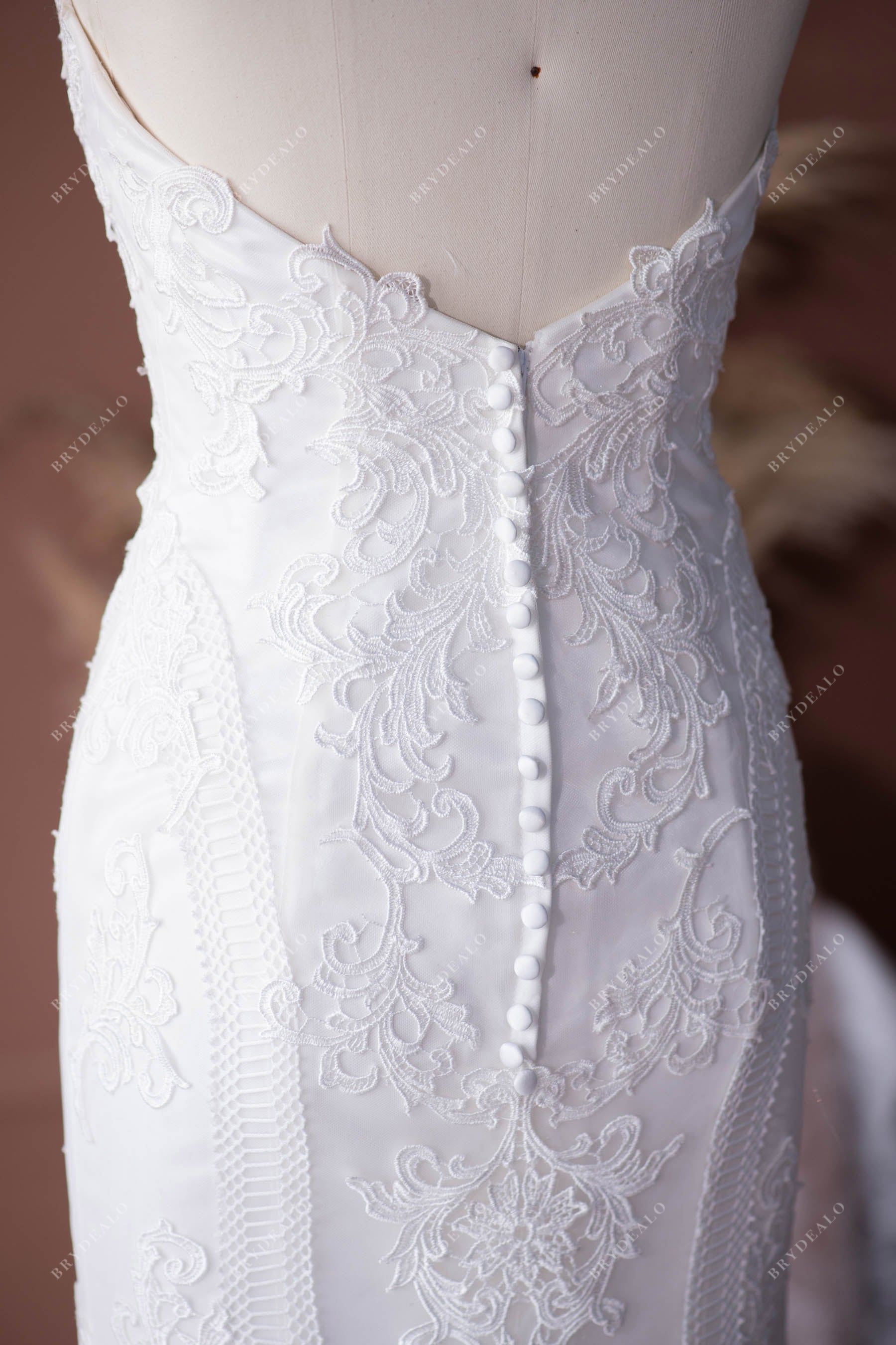 strapless low back lace mermaid wedding dress