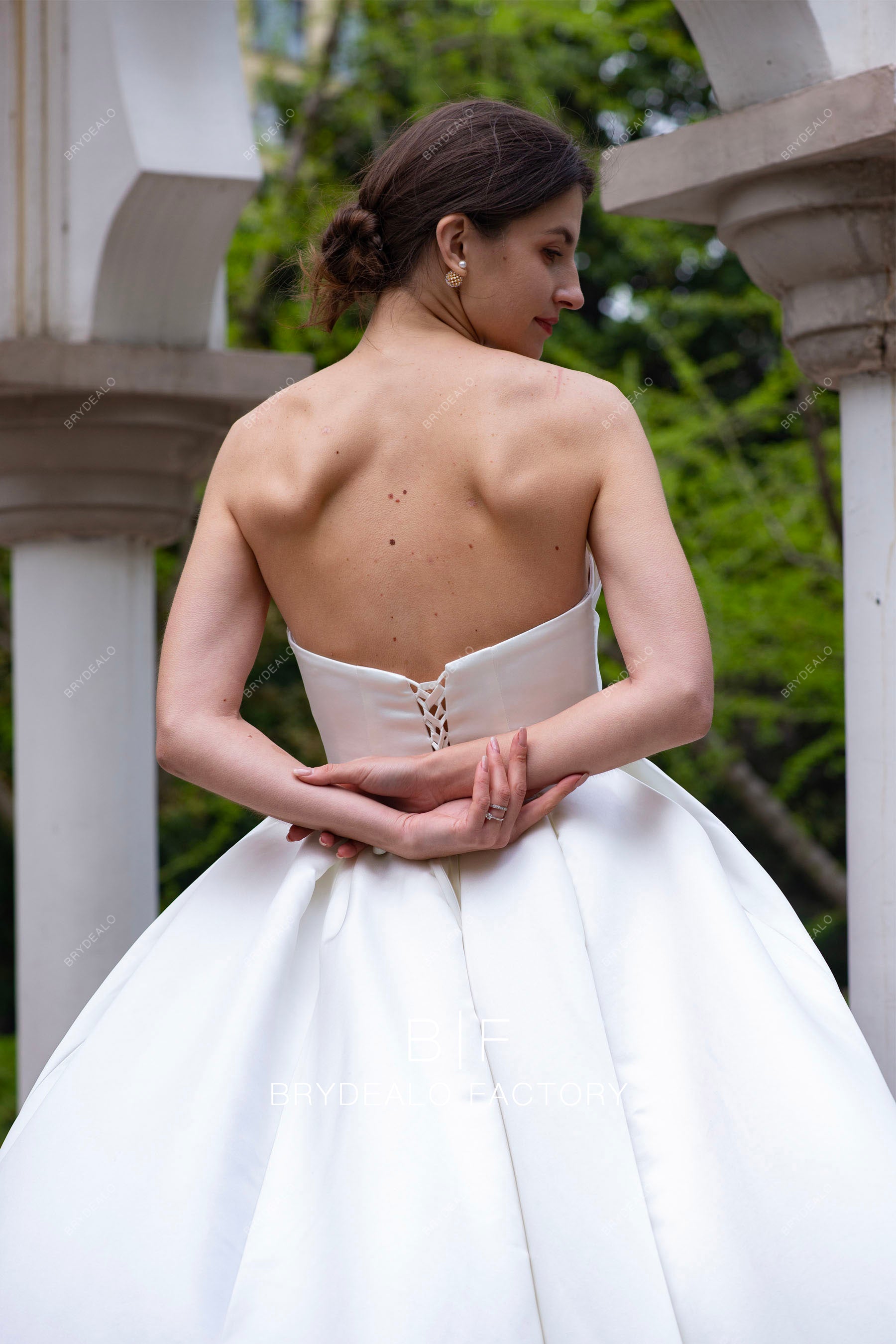 strapless lace up back classic wedding dress