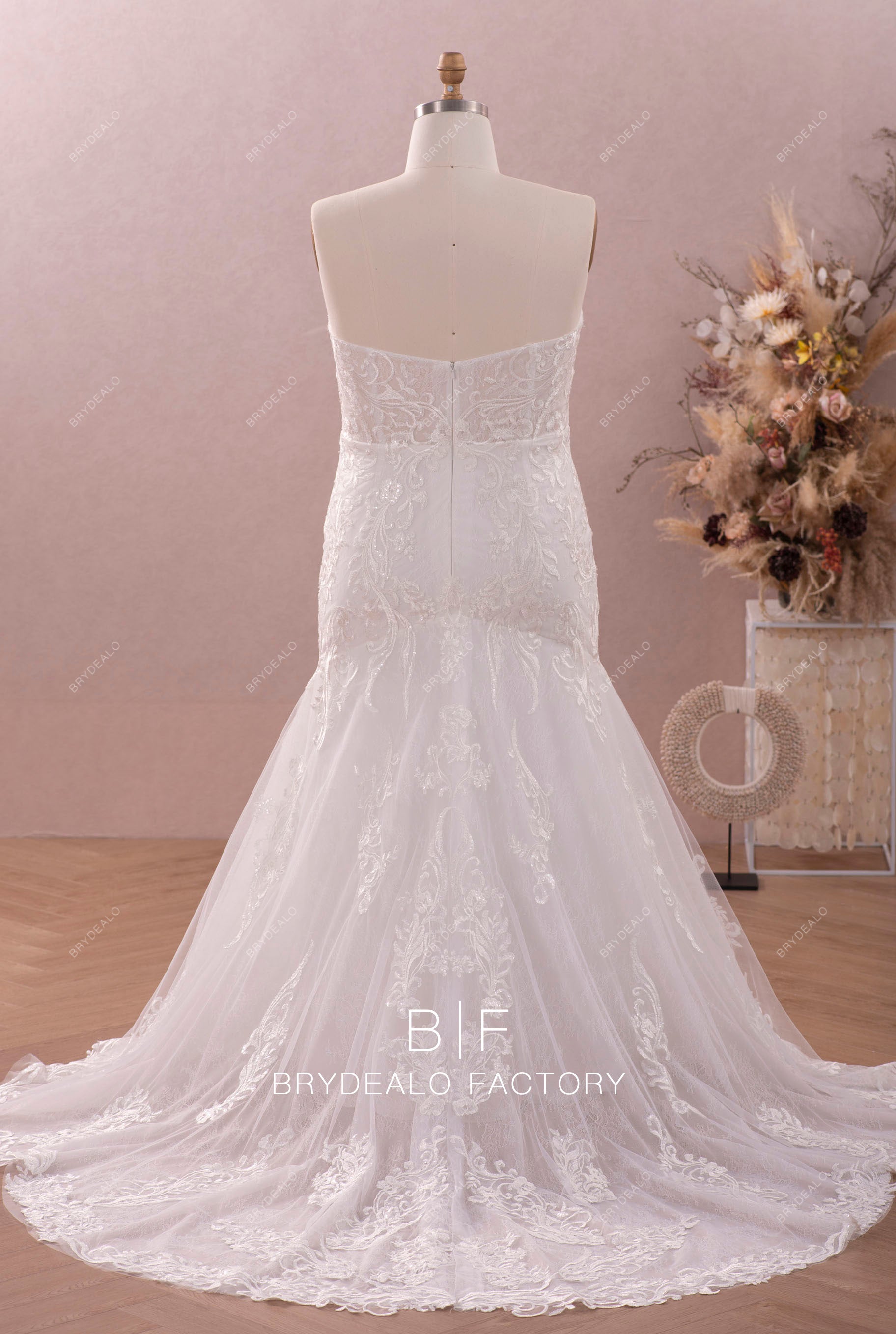 strapless mermaid lace wedding gown