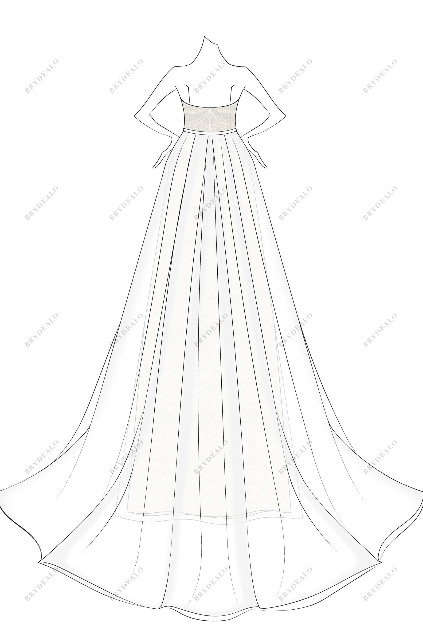 strapless A-line overskirt bridal dress sketch