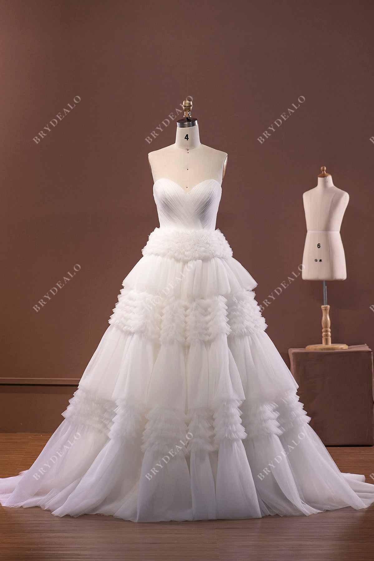 strapless pleated bridal ball gown