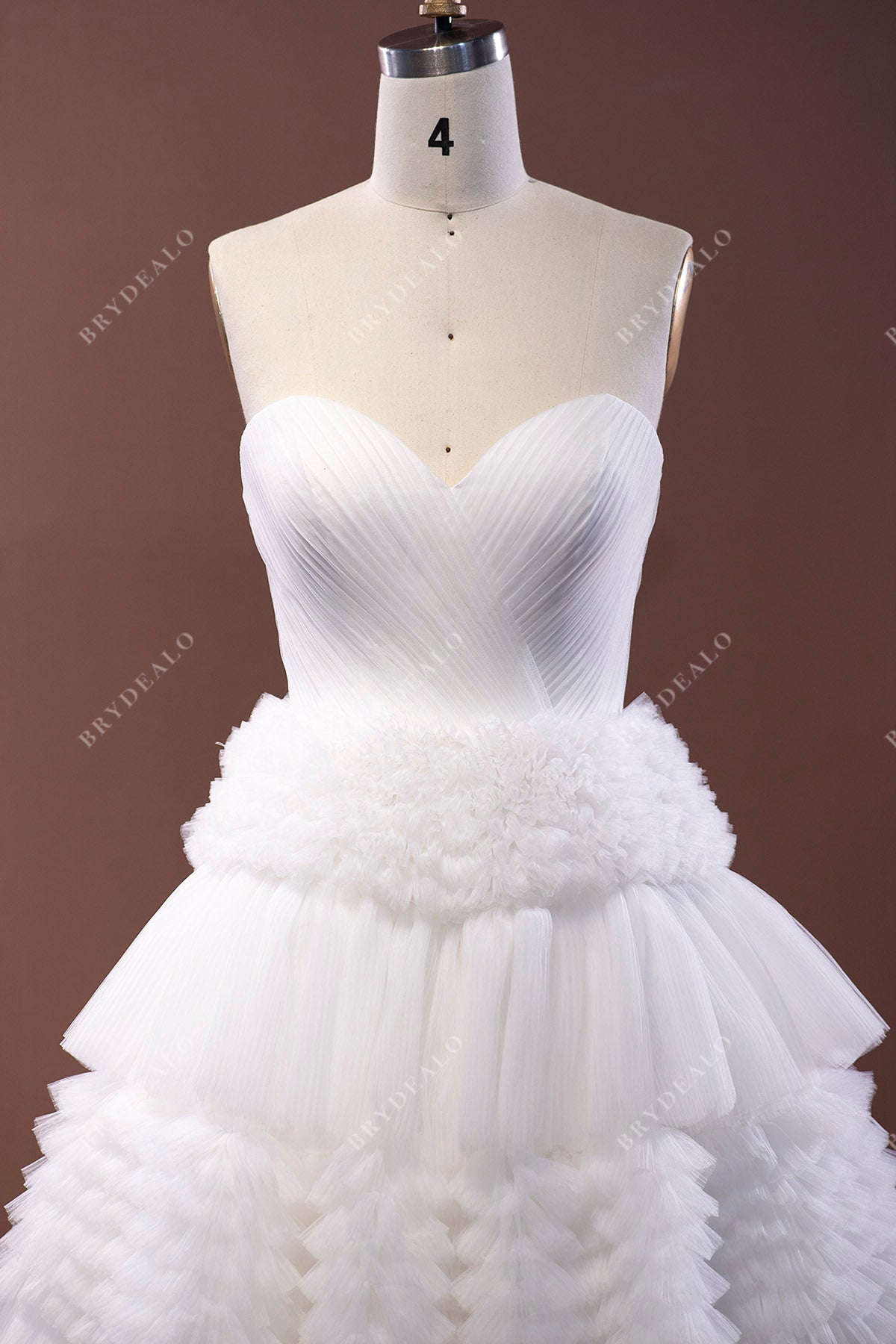 strapless pleated bridal dress