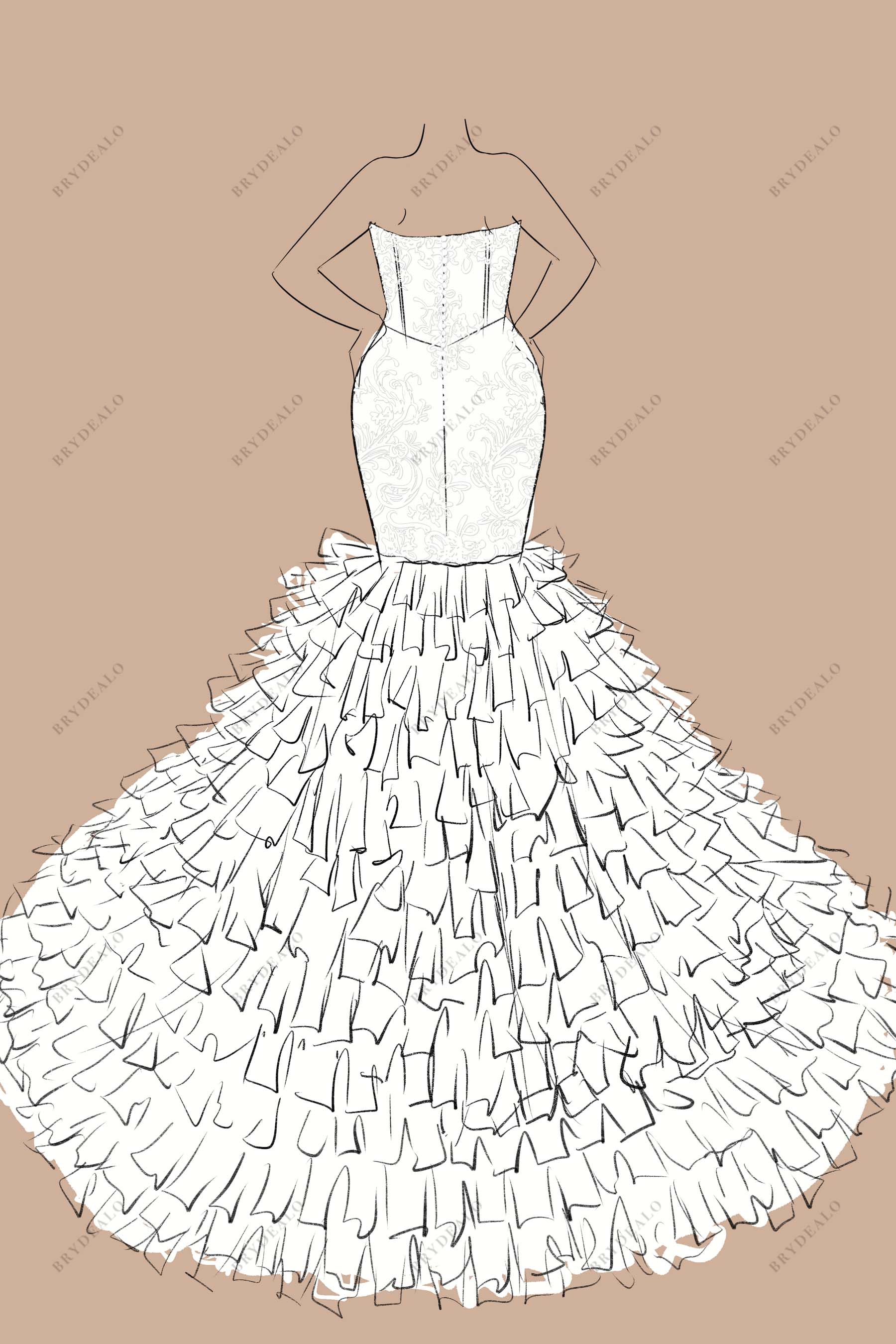 Wedding Dress with Bow Outline Drawing