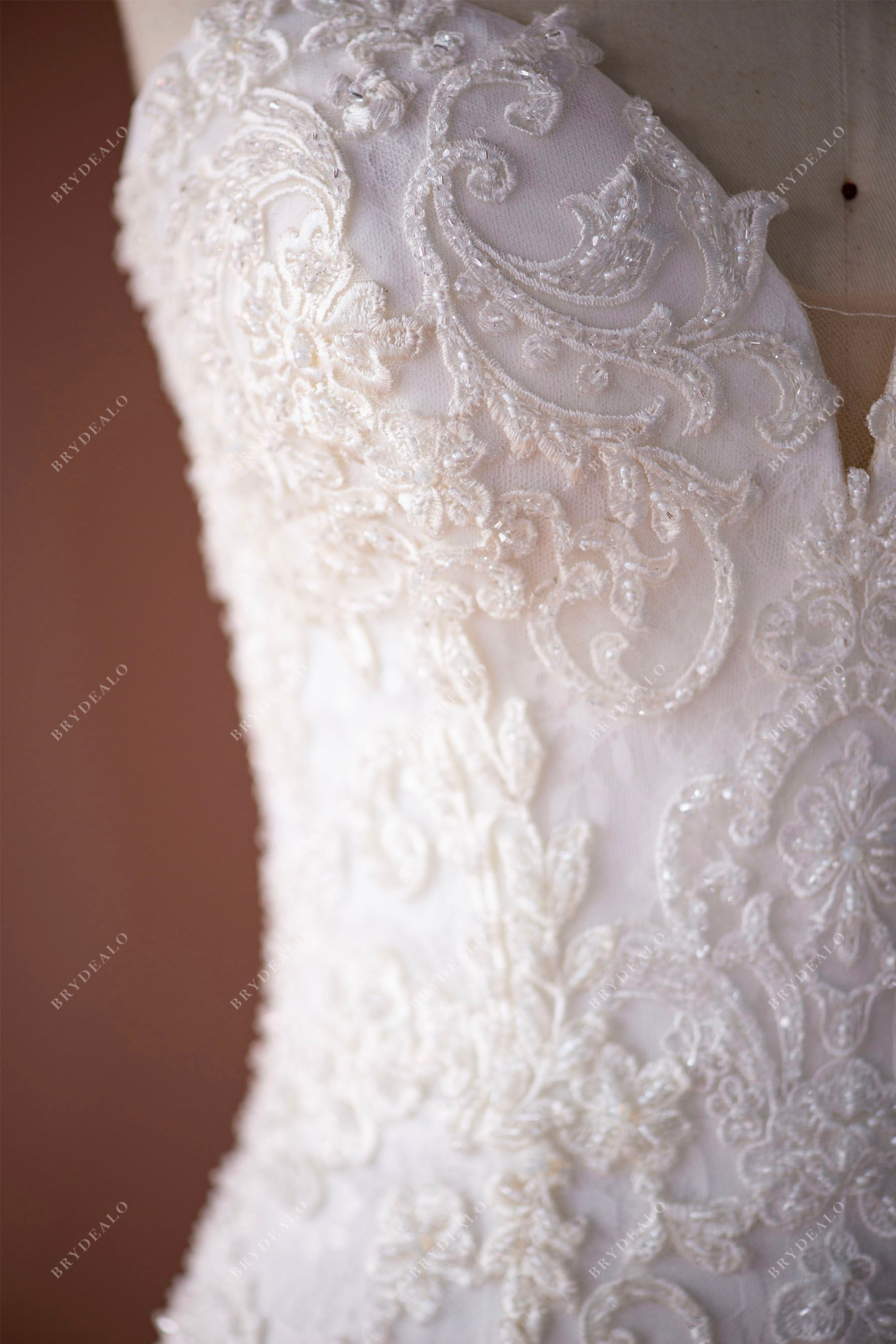 strapless sweetheart beaded lace wedding dress
