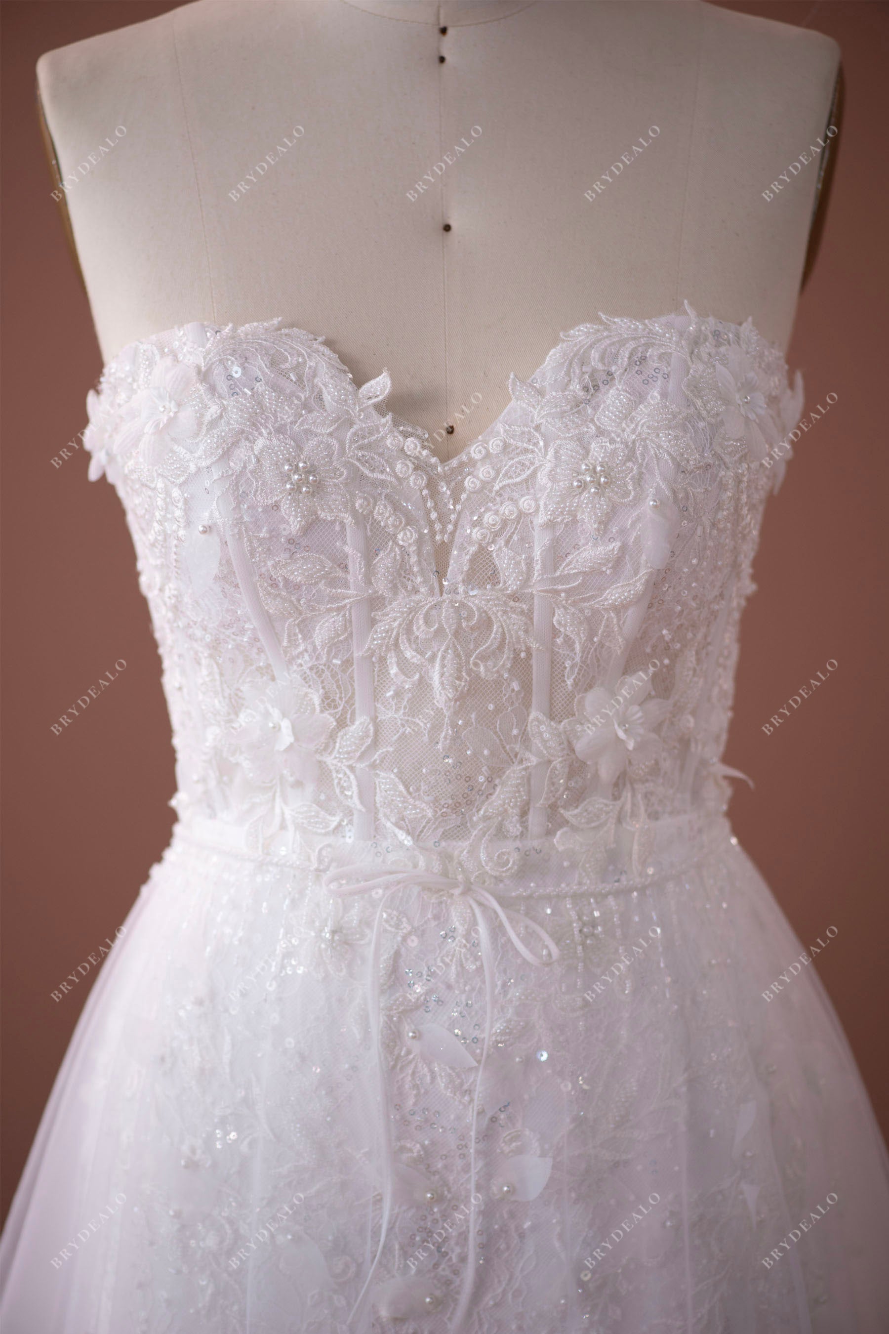 strapless sweetheart lace wedding dress