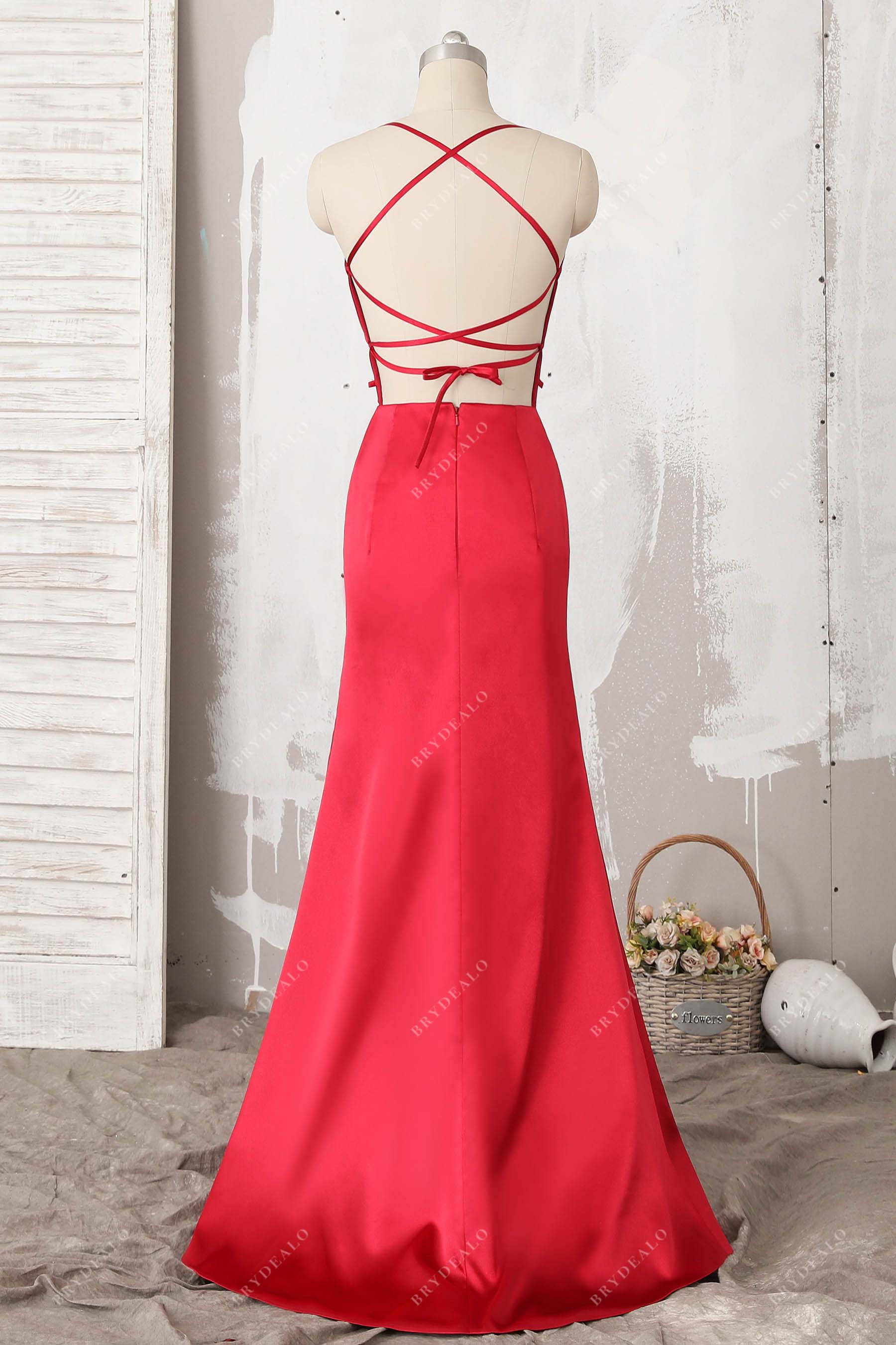 strappy open back floor length prom dress