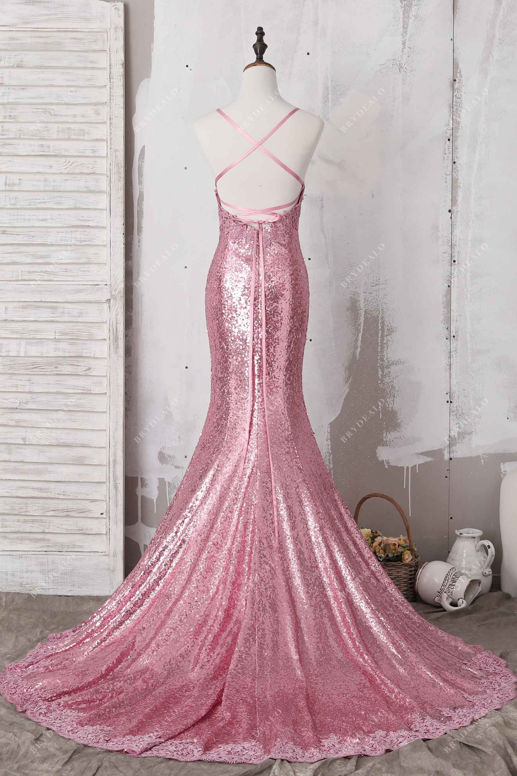 strappy open back mermaid prom dress