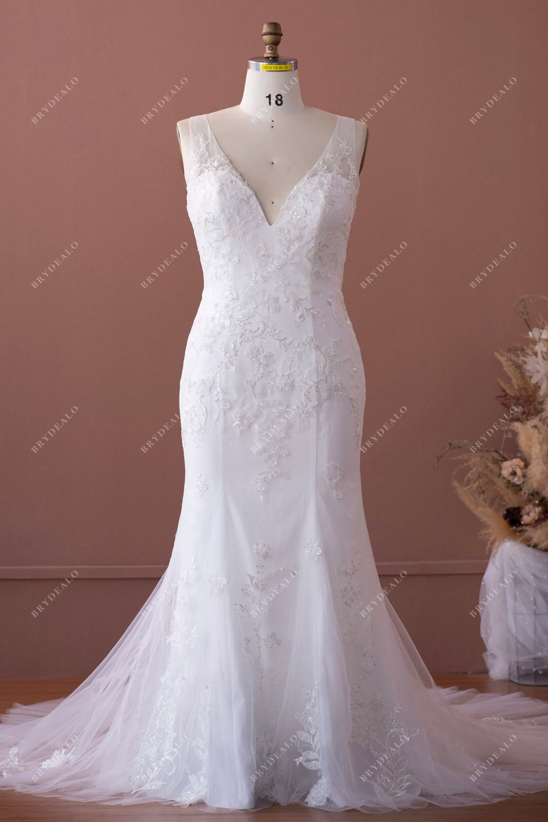 straps beaded lace mermaid wedding dress