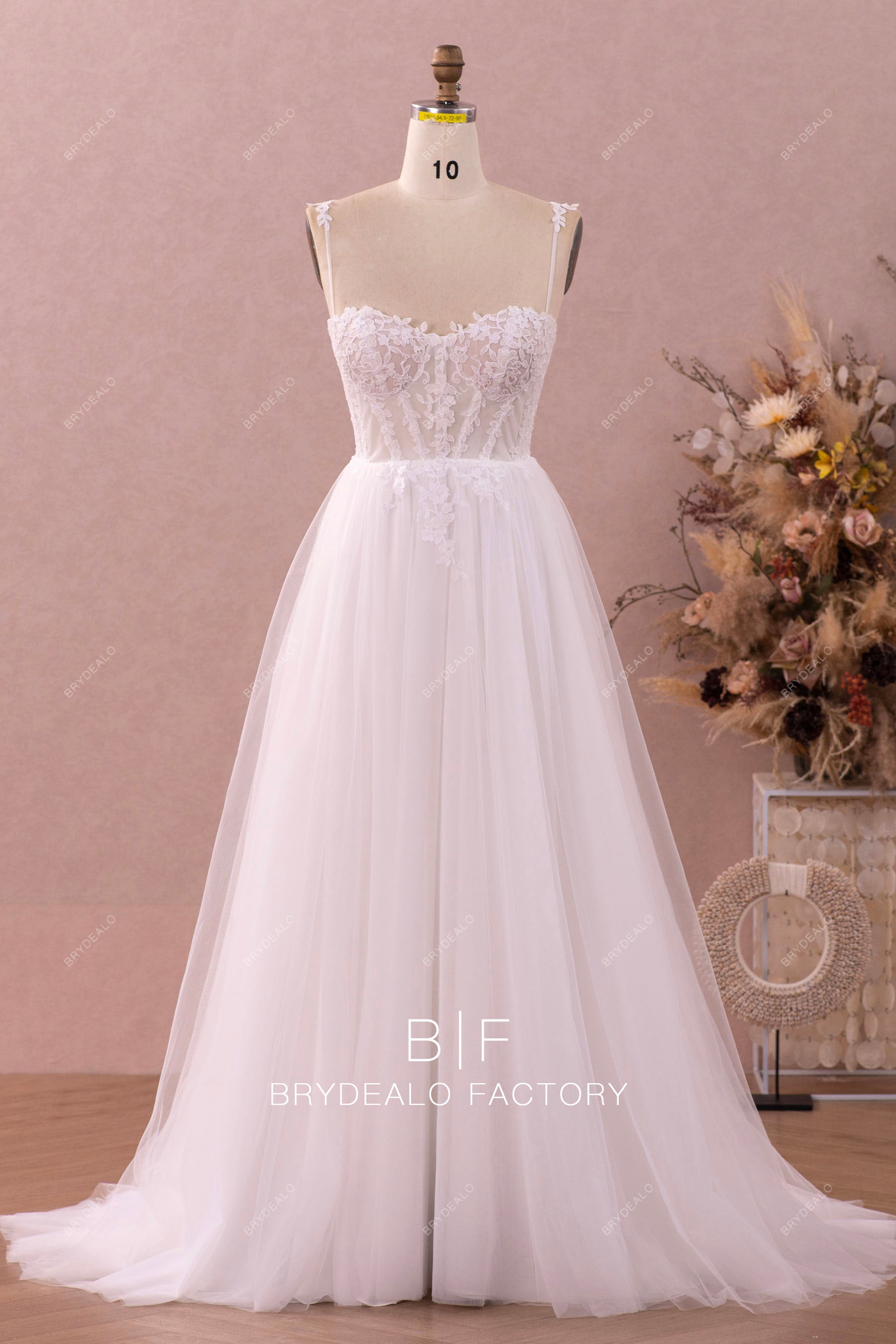 straps corset lace tulle wedding dress