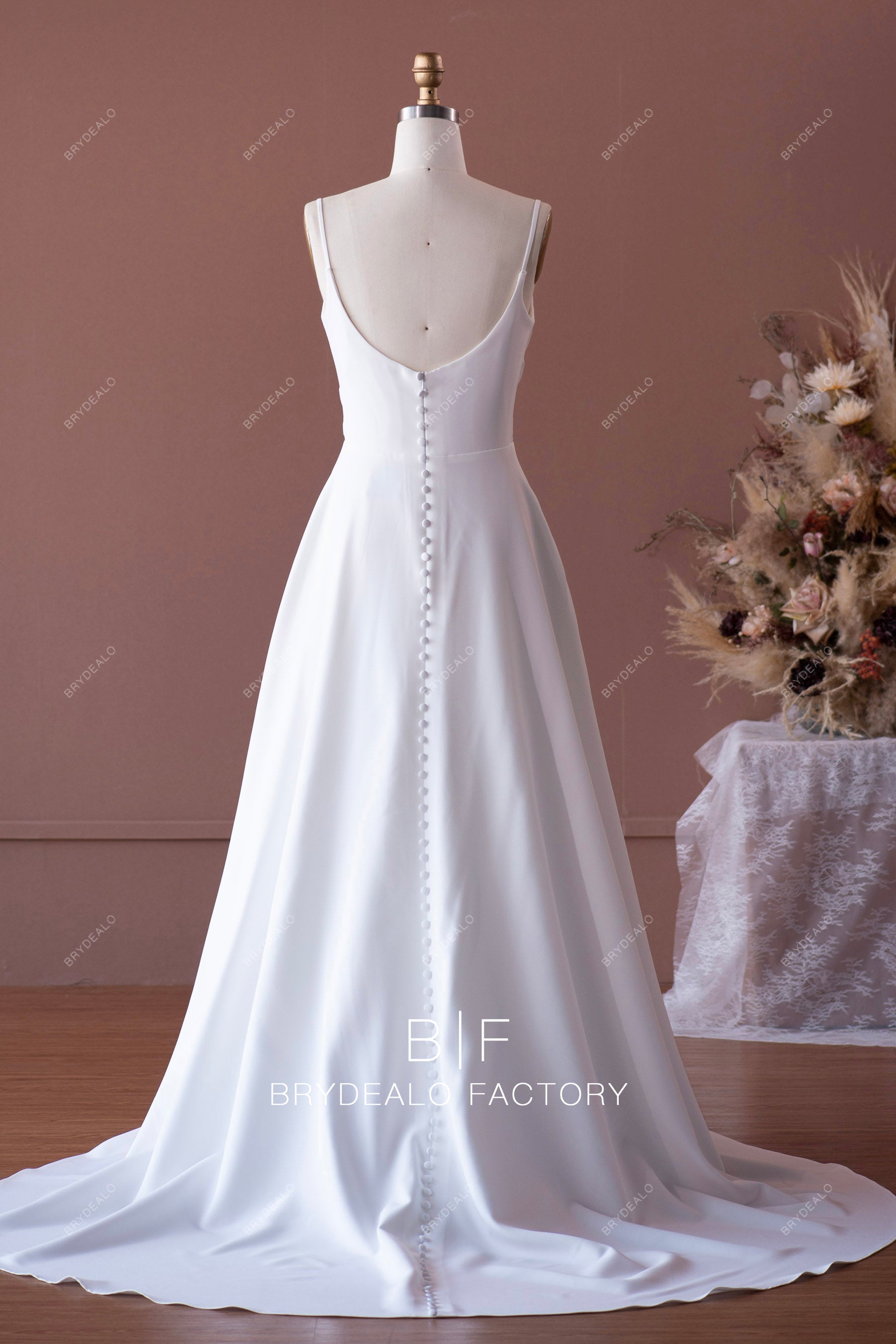 straps crepe long wedding gown