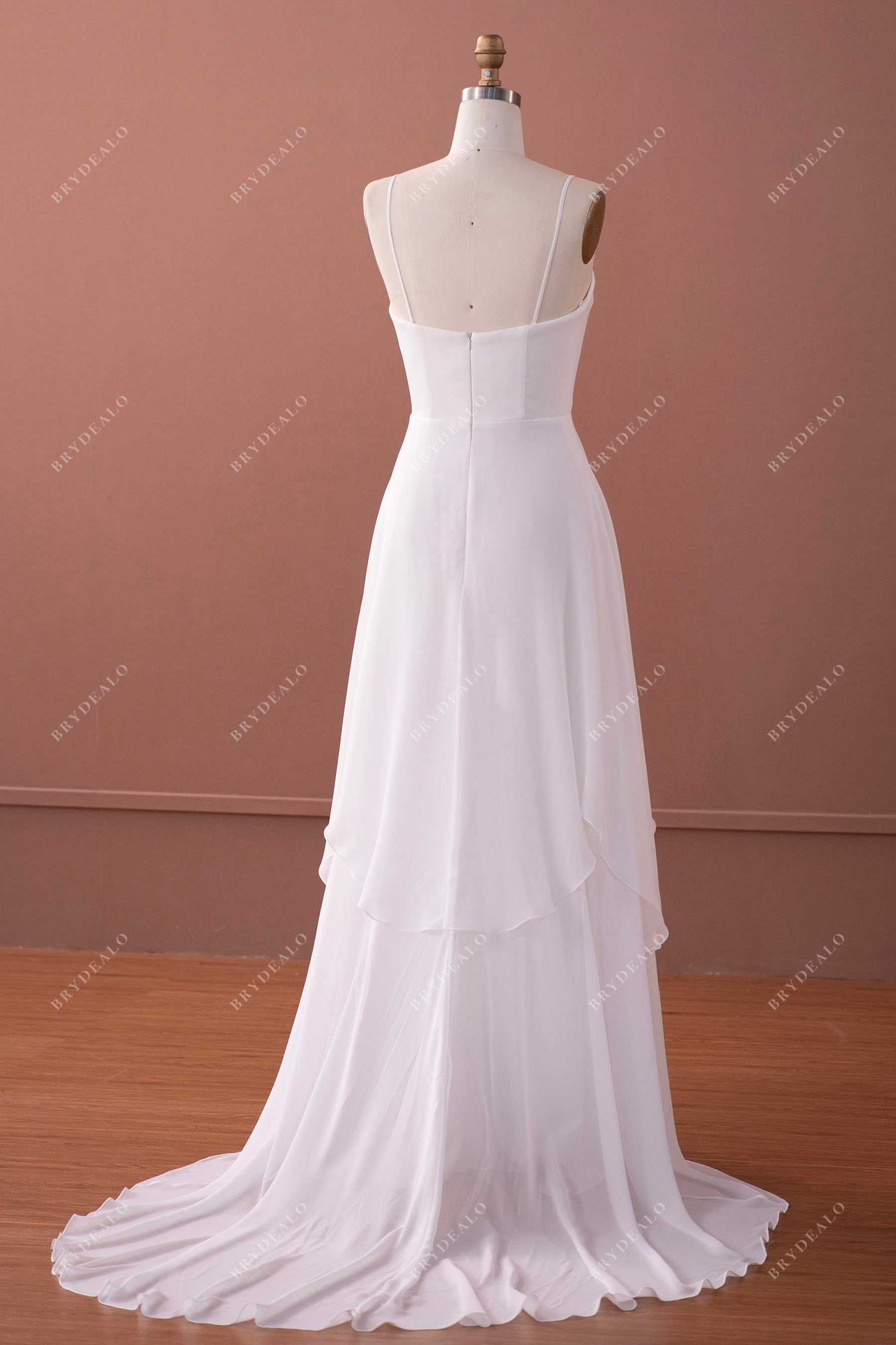 straps flowing chiffon a-line wedding dress