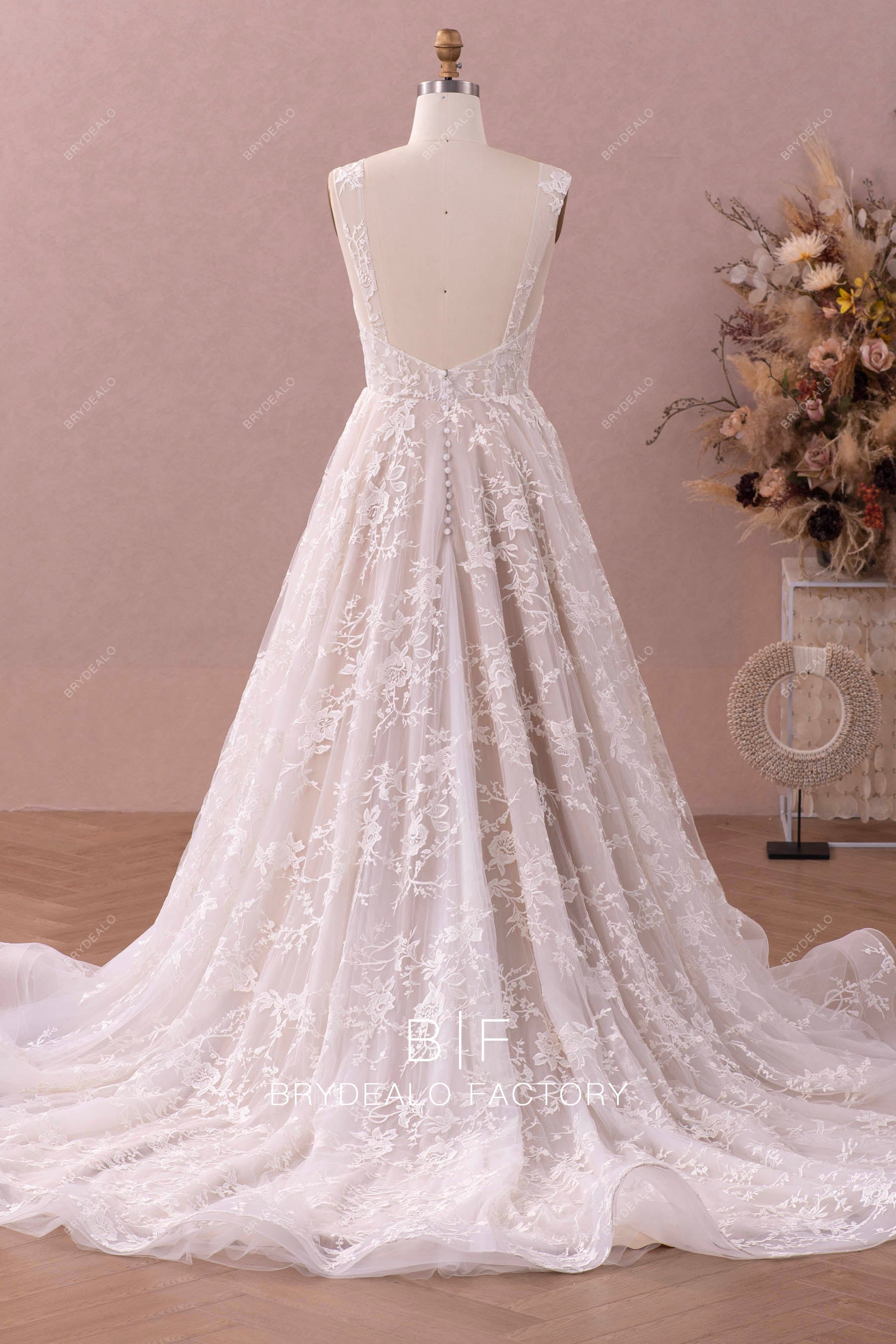 straps lace long ruffled horsehair wedding dress