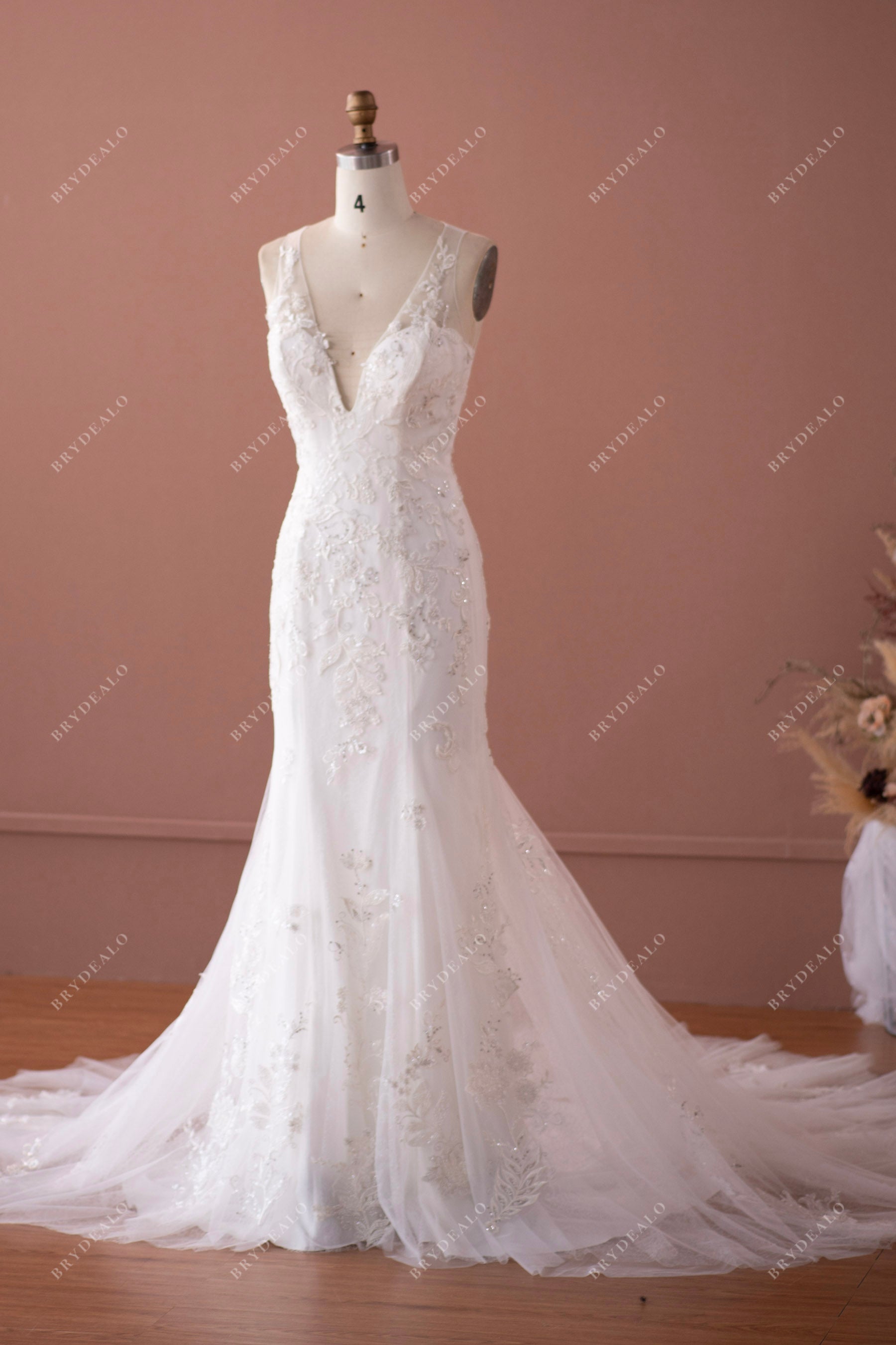 straps mermaid lace wedding dress