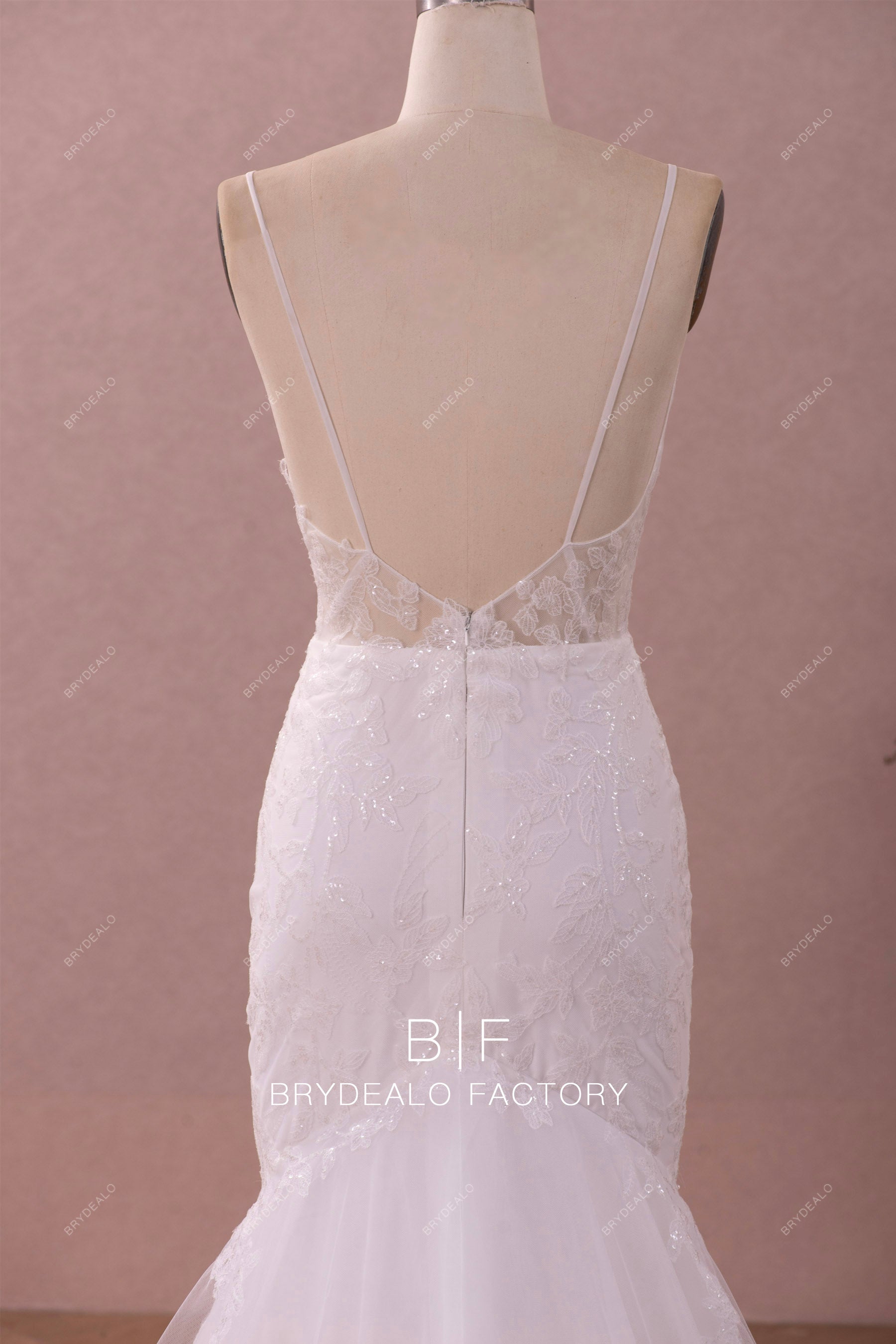 straps open back shimmery lace wedding dress