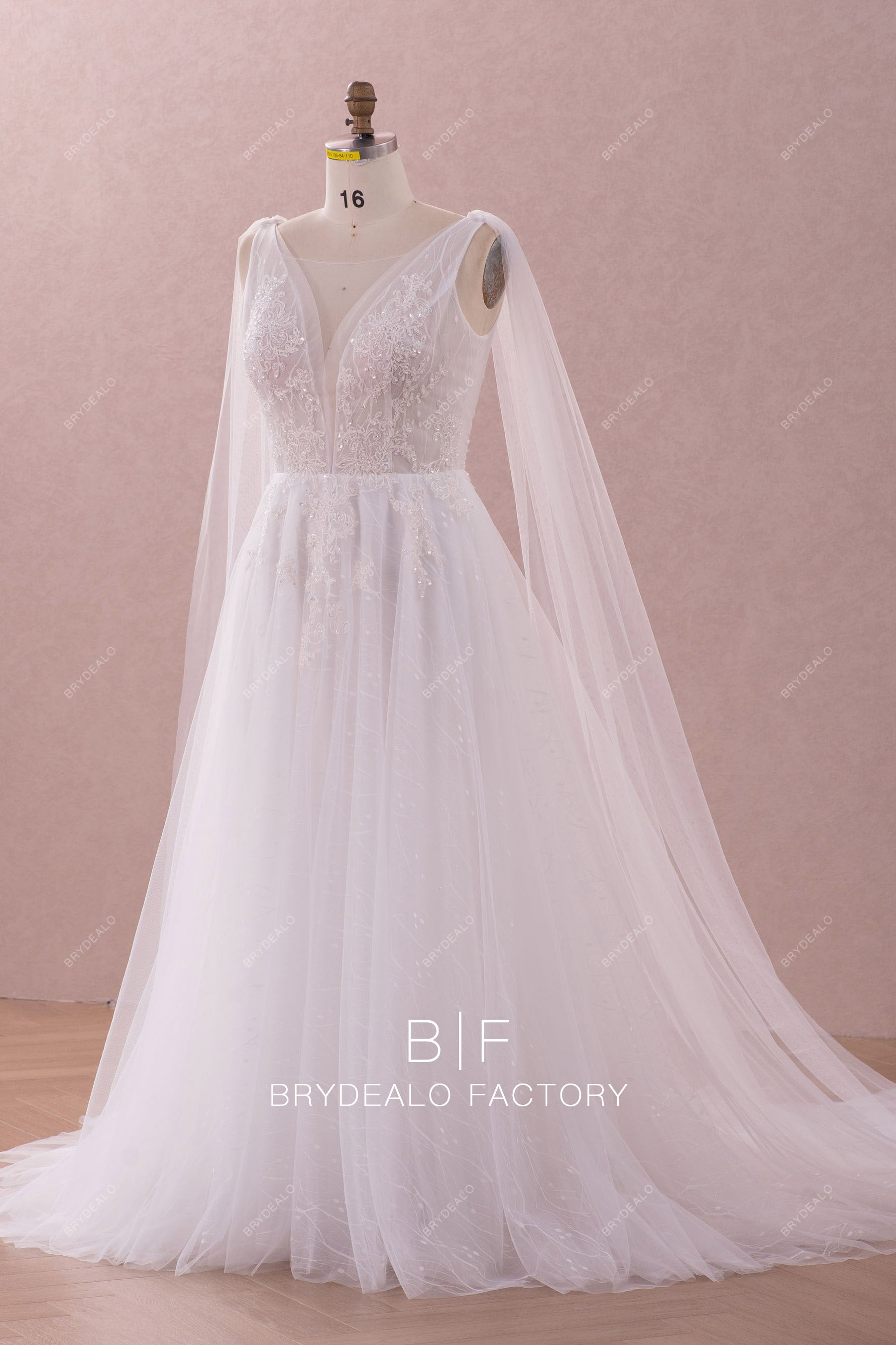 straps plunging beaded tulle bridal gown