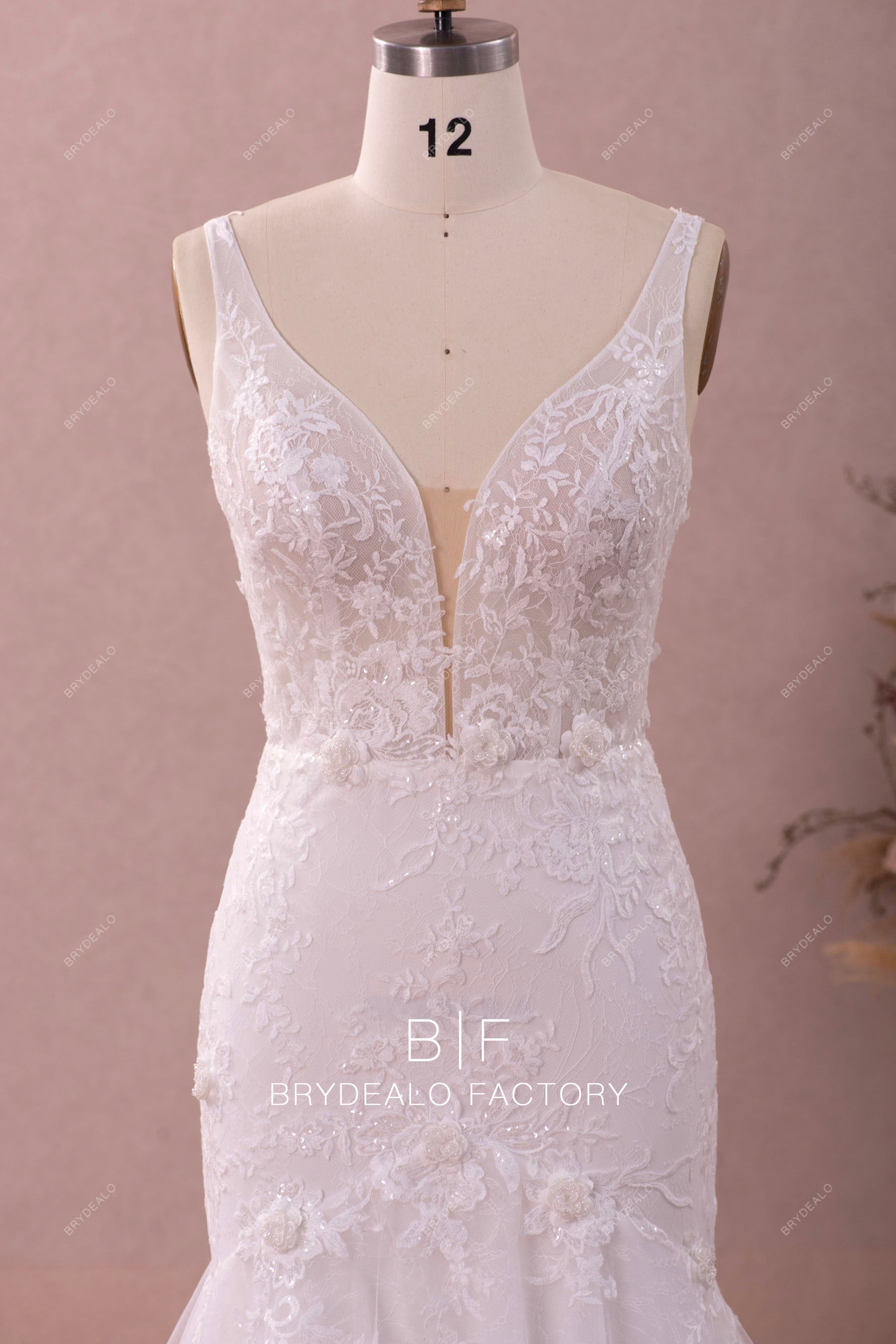straps plunging lace bridal gown