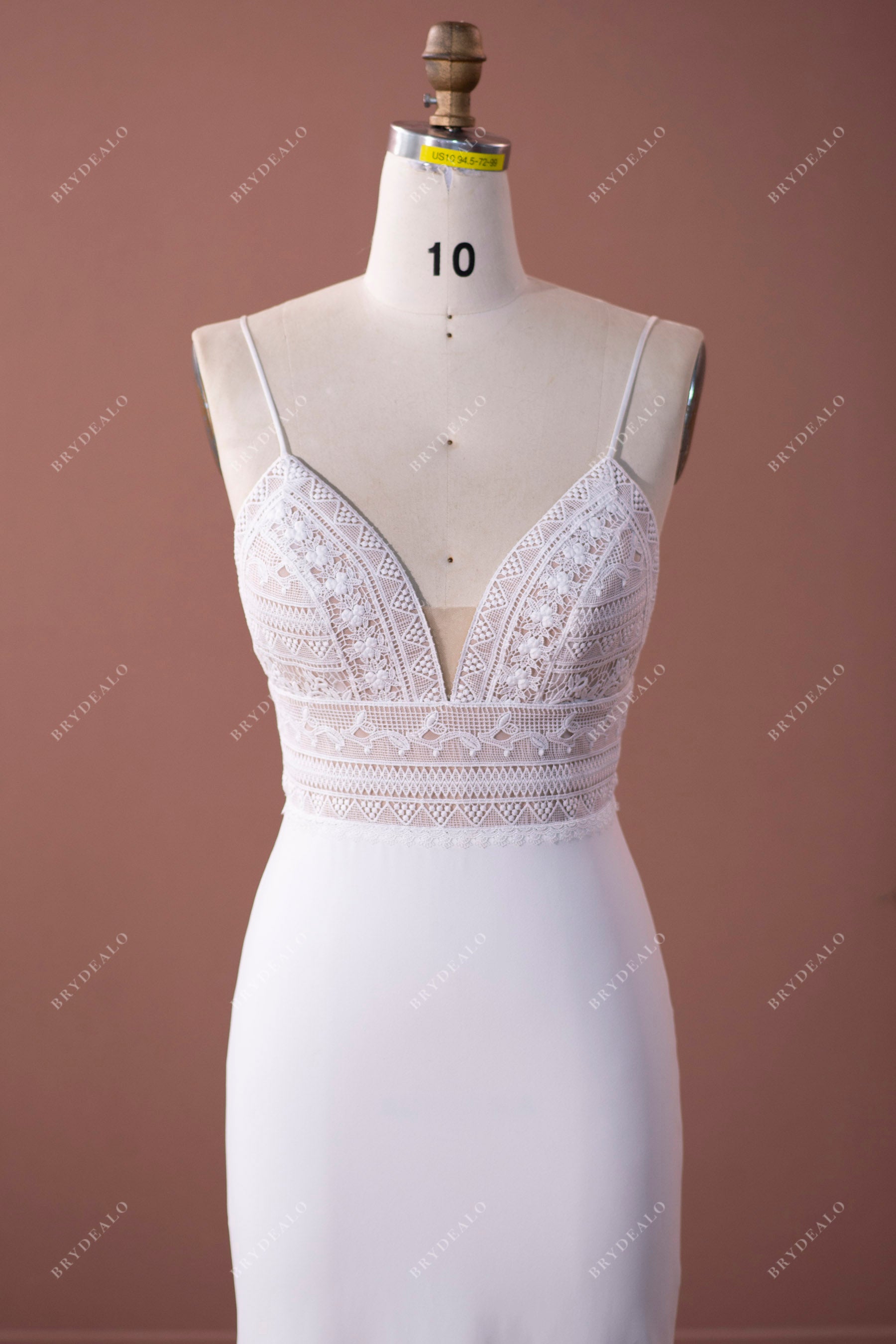 plunging neck thin straps mermaid wedding gown