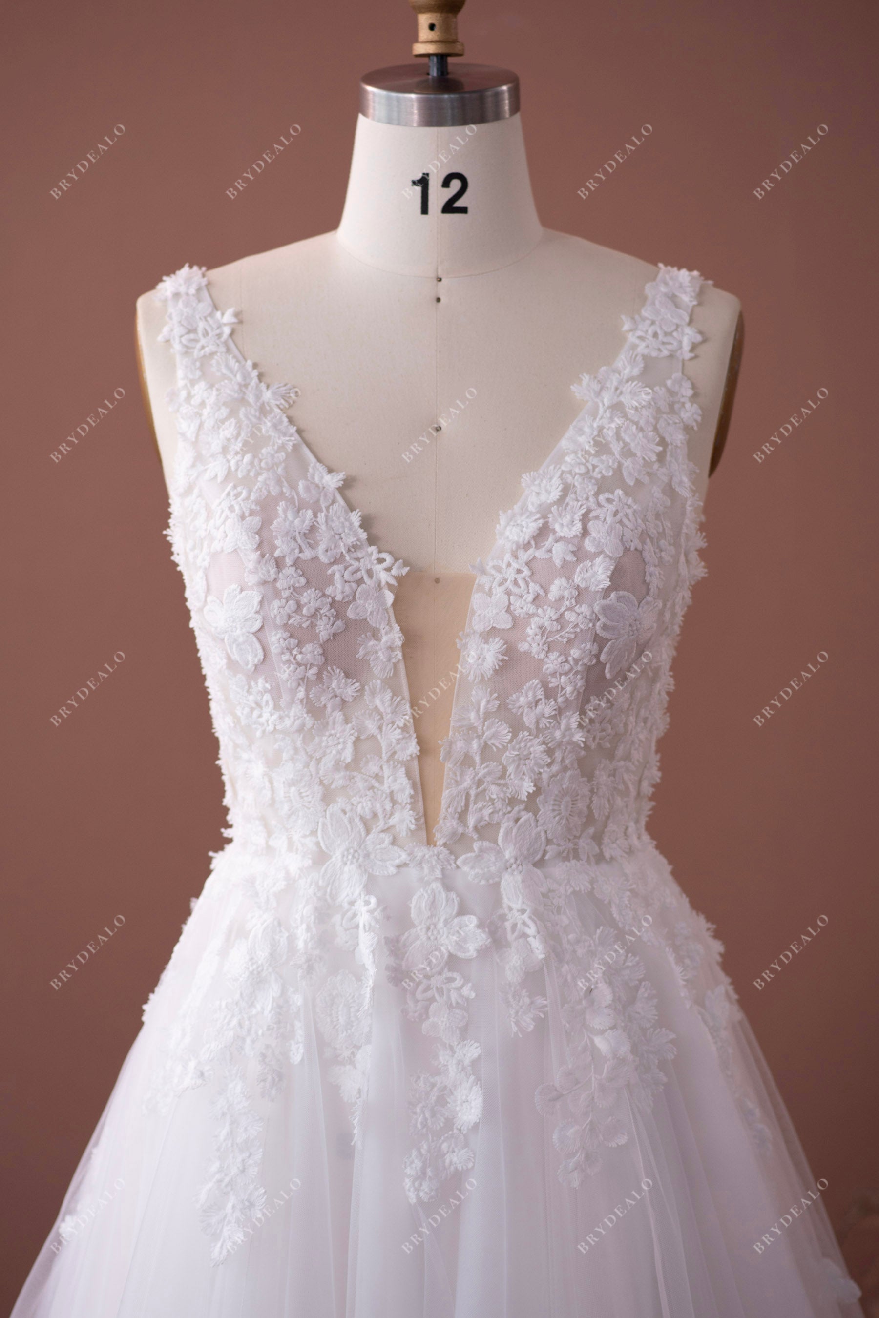 straps plunging lace wedding dress