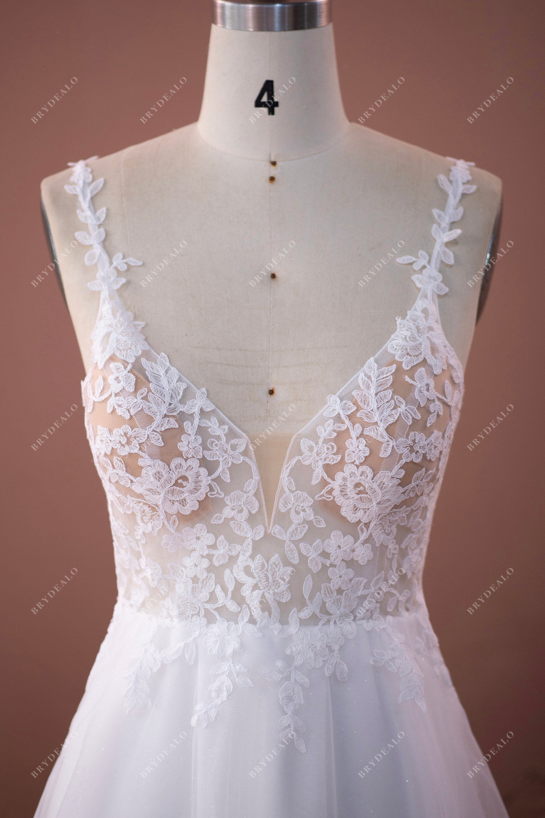 straps plunging lace wedding dress