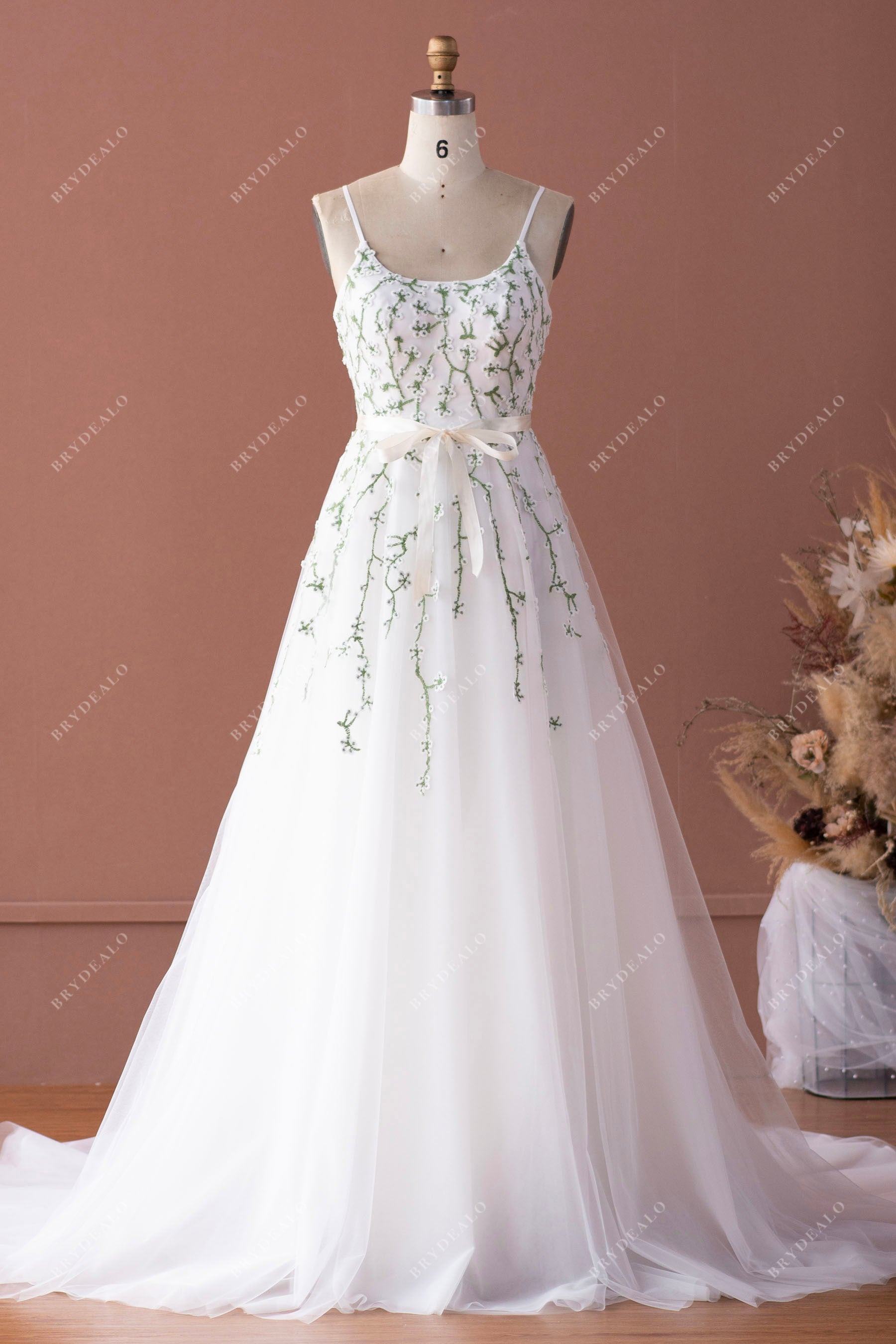 straps rustic lace A-line wedding dress