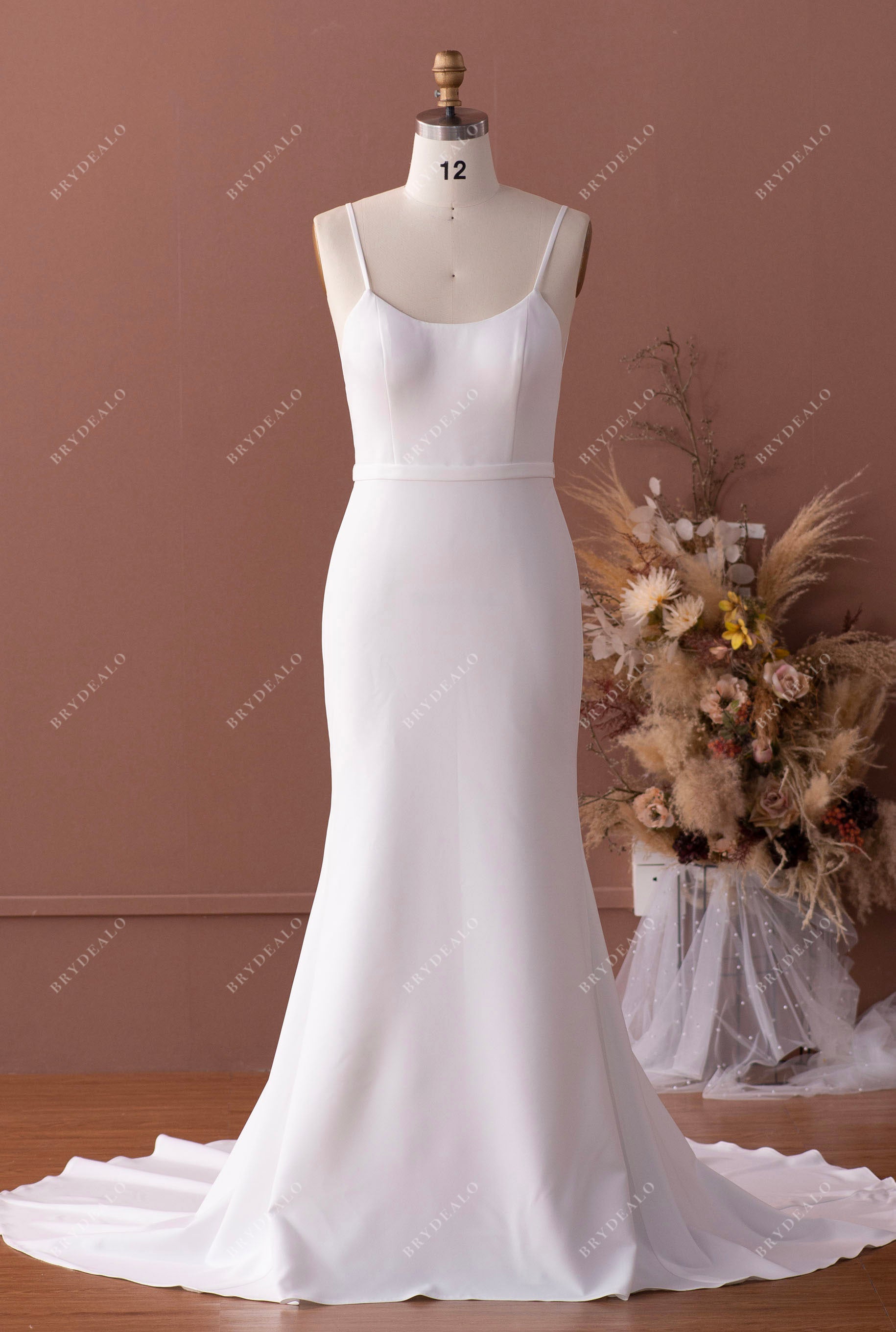 straps scoop mermaid crepe wedding dress