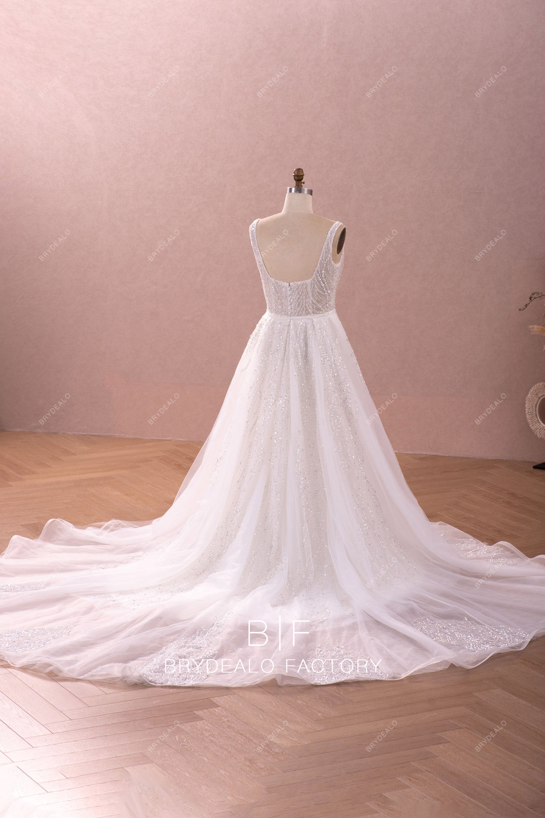 straps sparkly tulle overskirt wedding dress