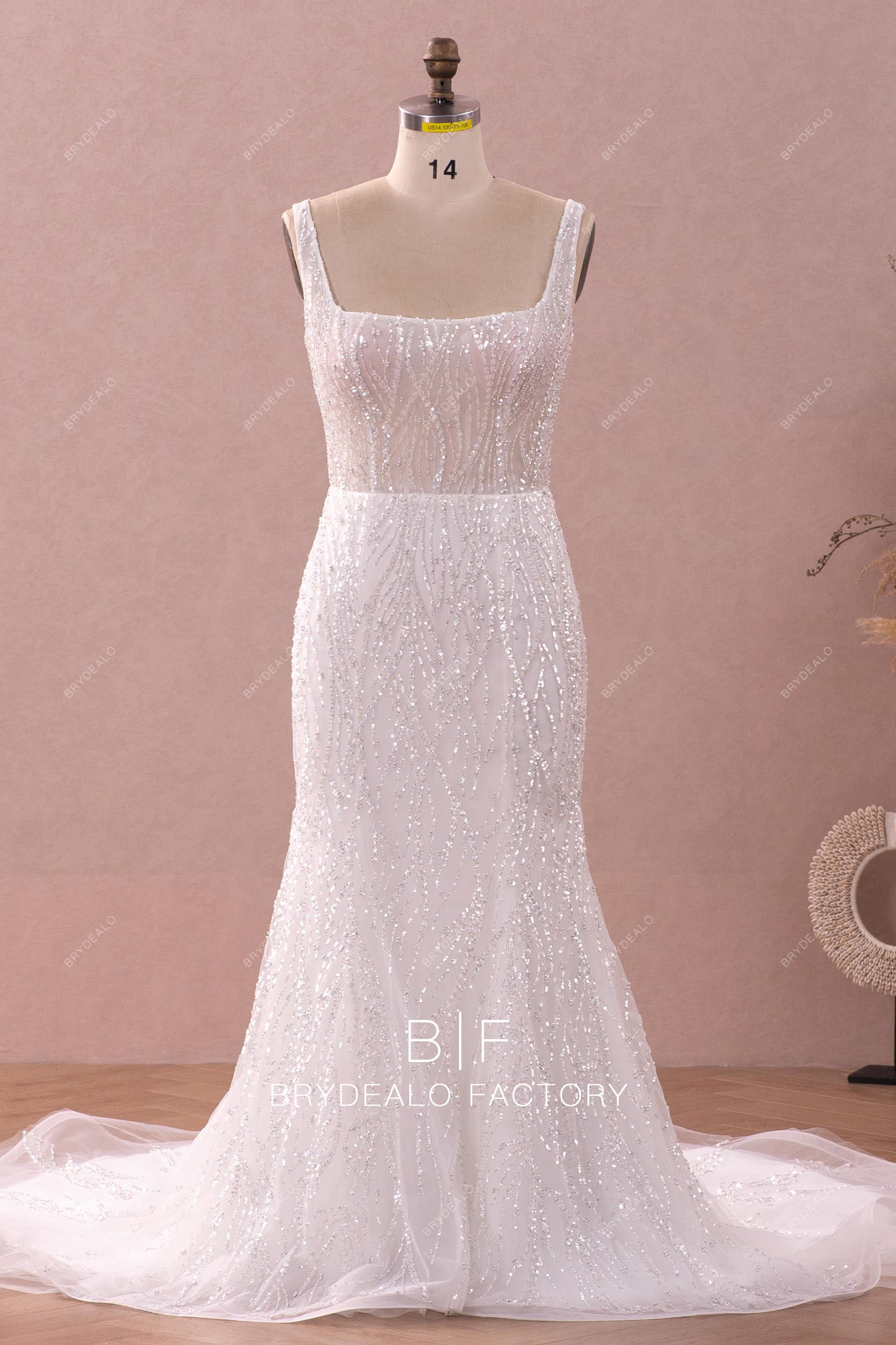 straps square neck mermaid wedding gown