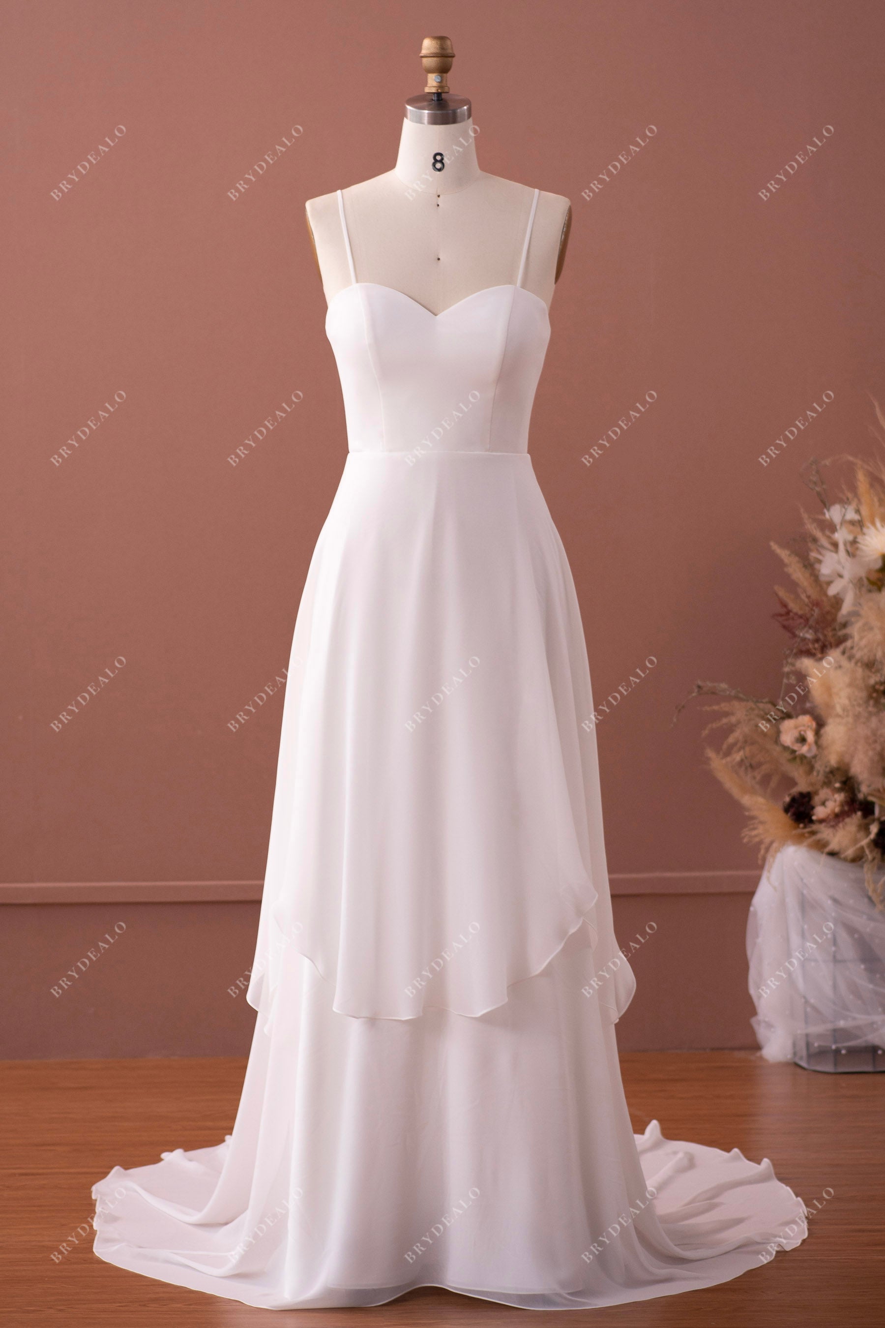 straps sweetheart chiffon wedding dress