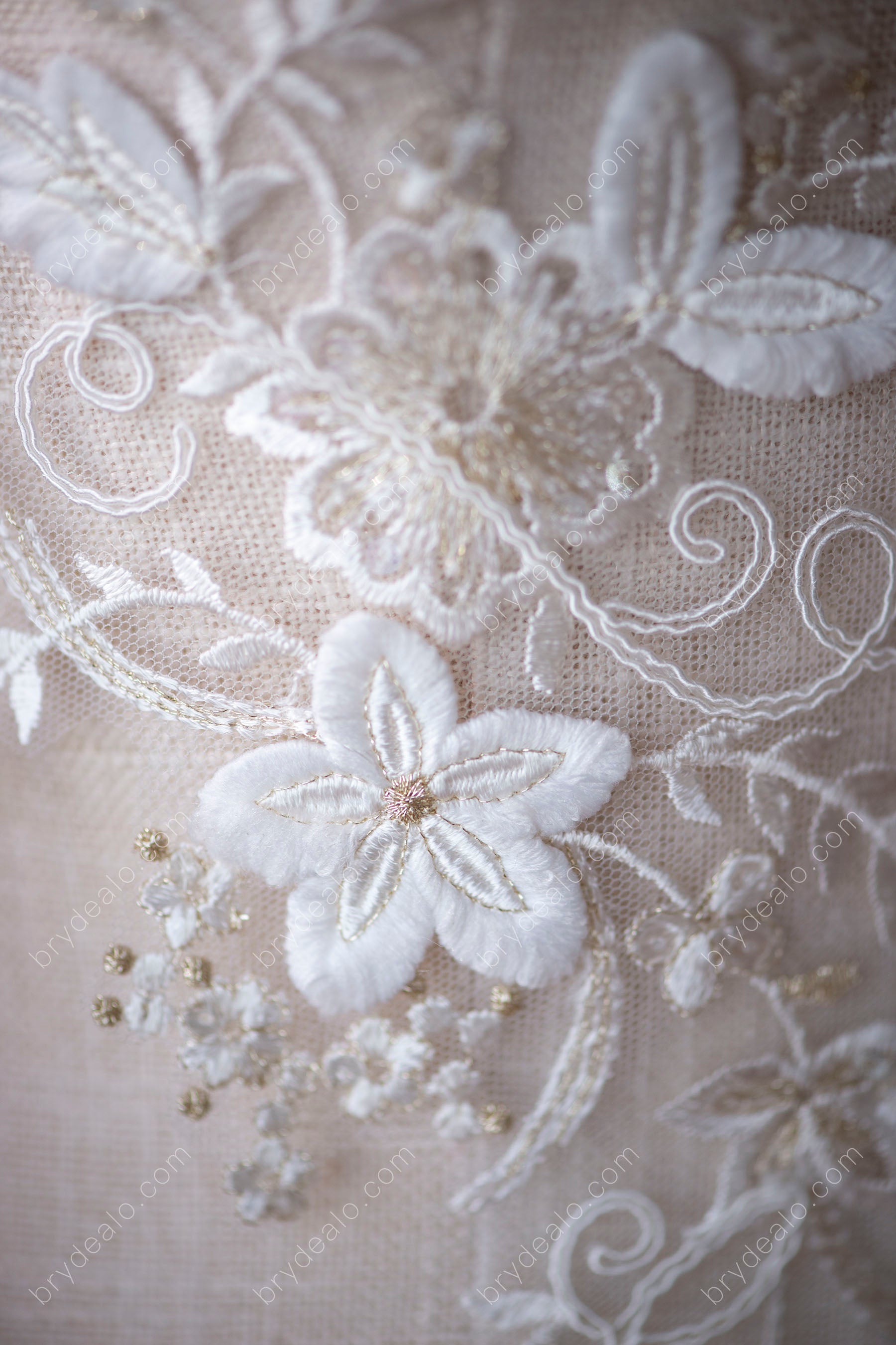 Flower Lace Appliques with Gold Accent