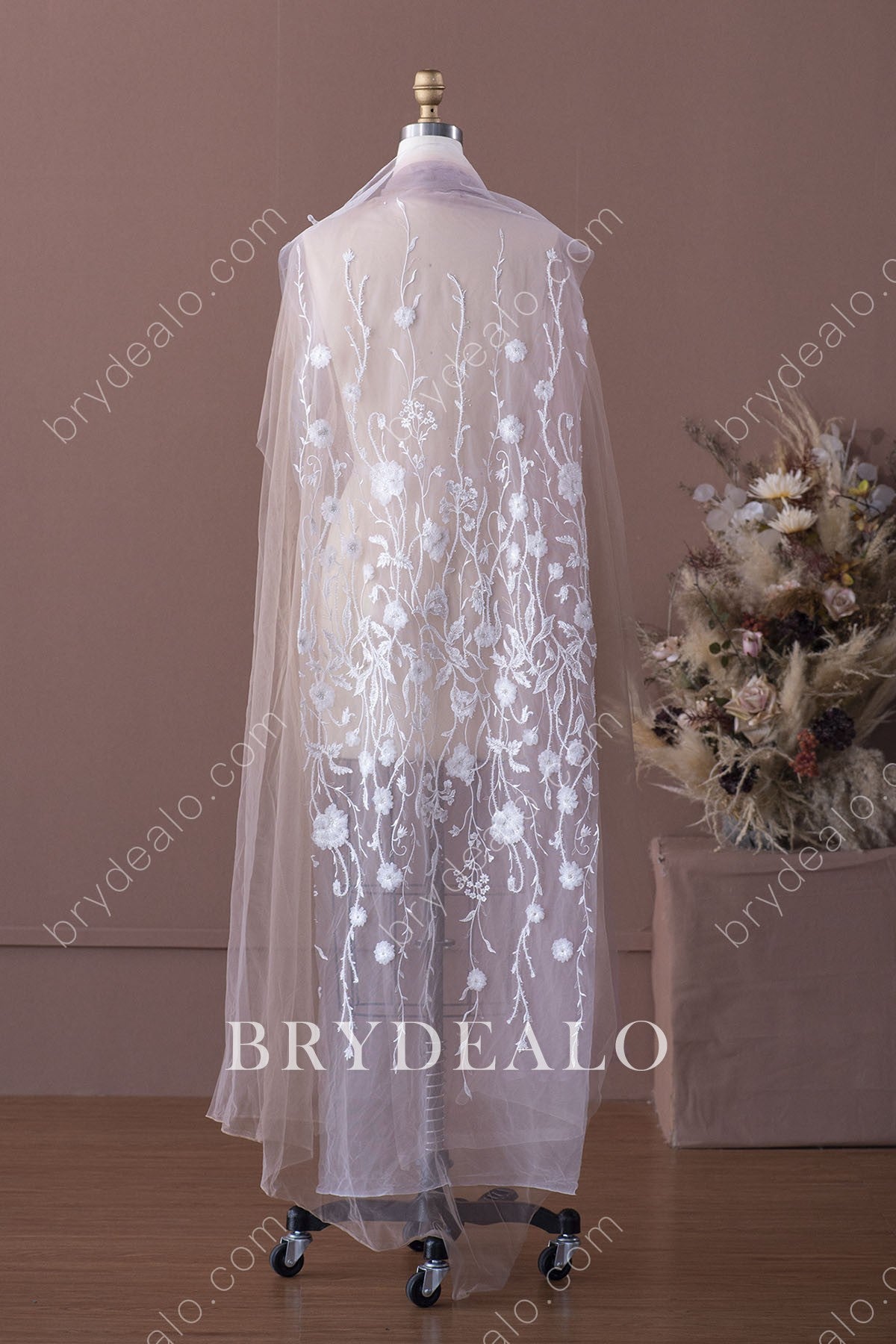 Stylish Sequin Flowers Vine Bridal Lace Fabric