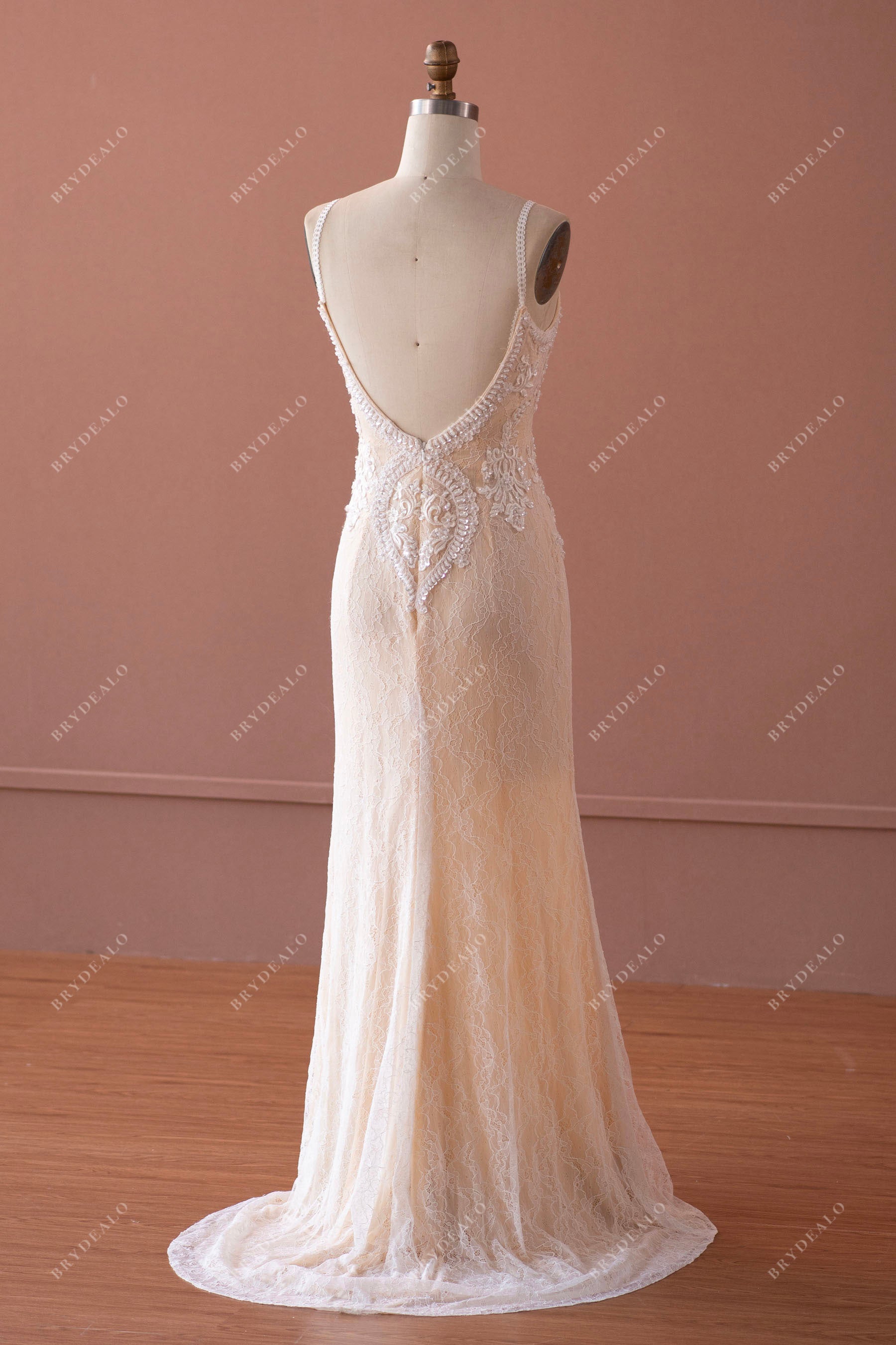 sweep train lace open wedding dress