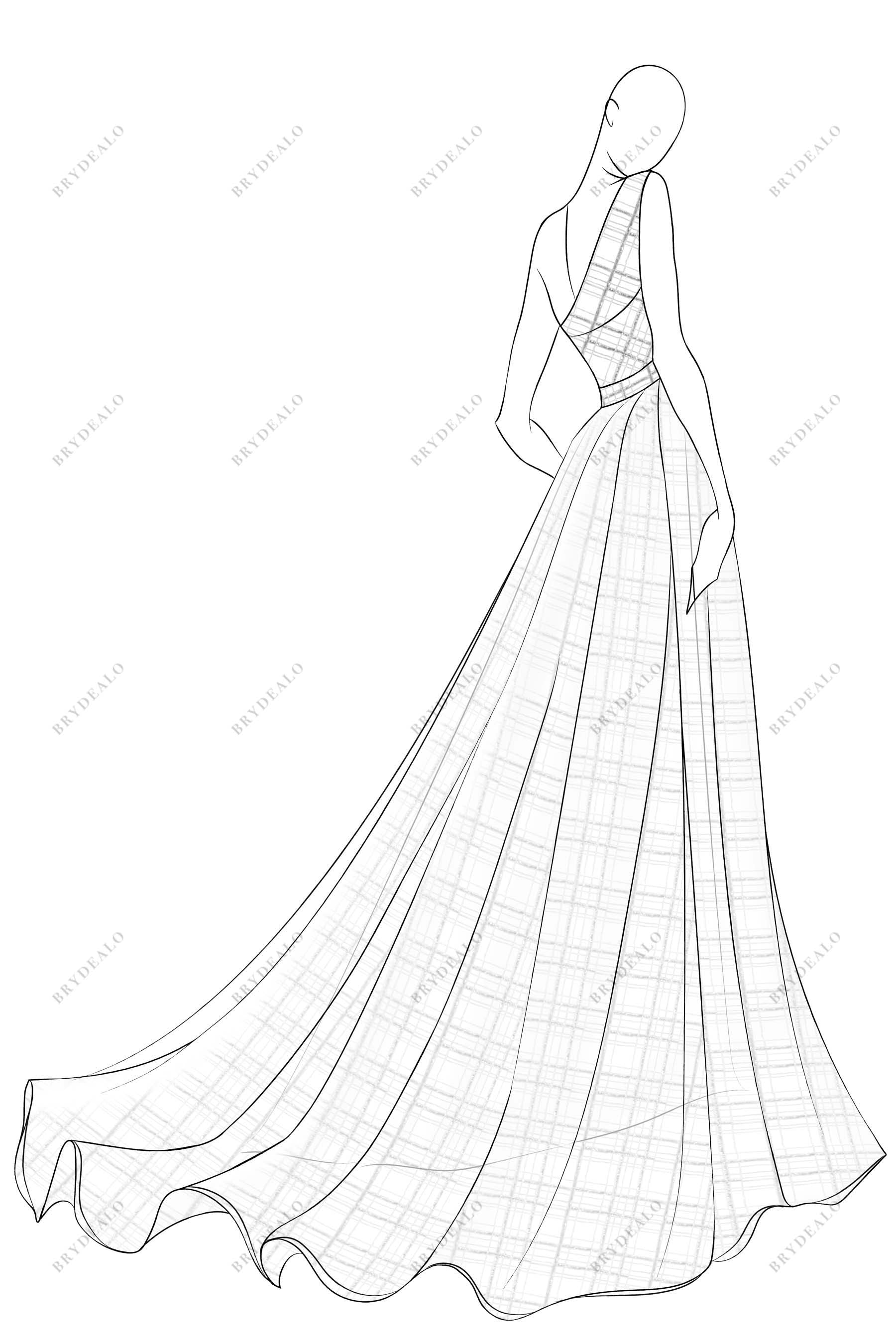 sweep train sequin A-line bridal dress sketch