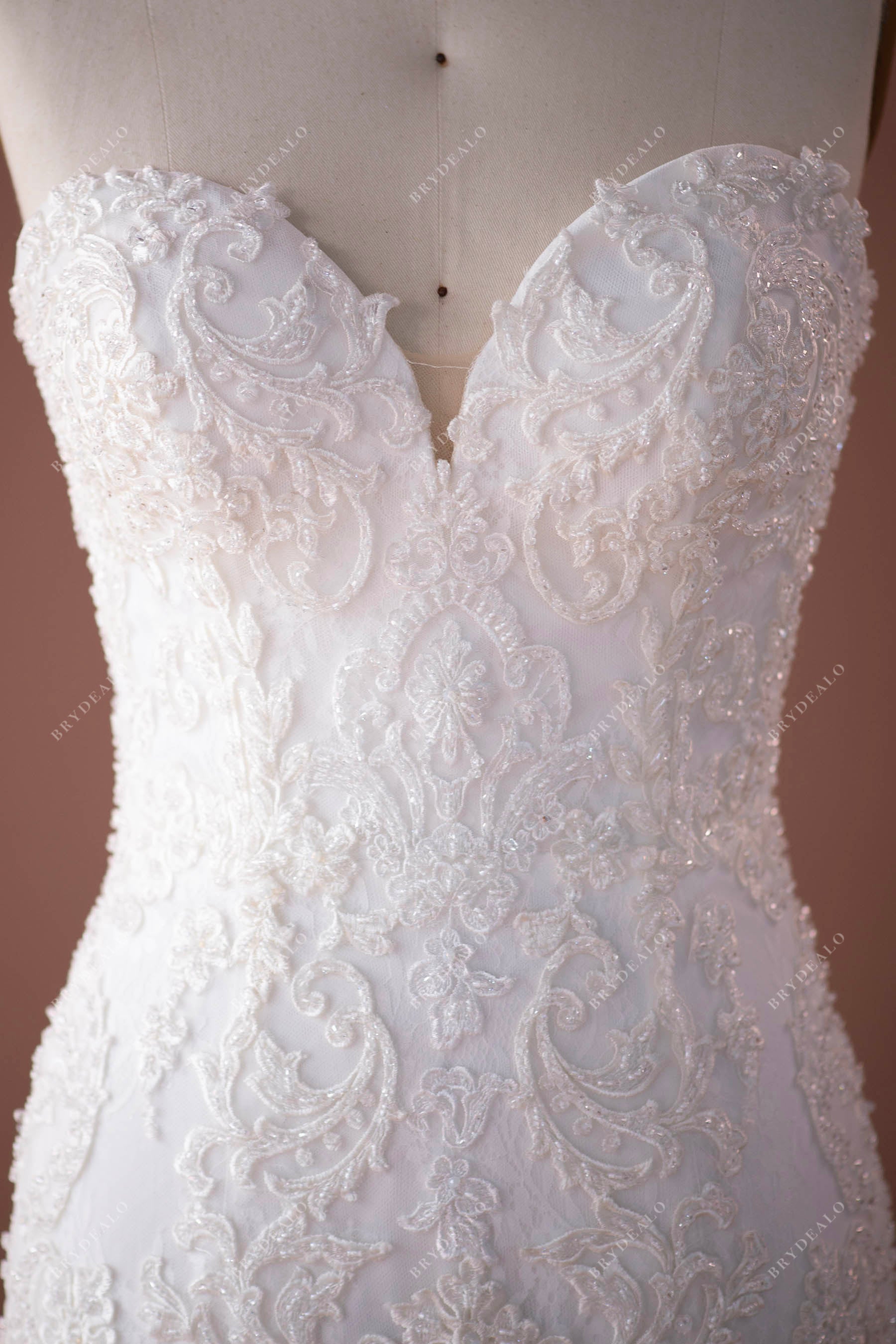 sweetheart beaded lace tulle mermaid wedding dress