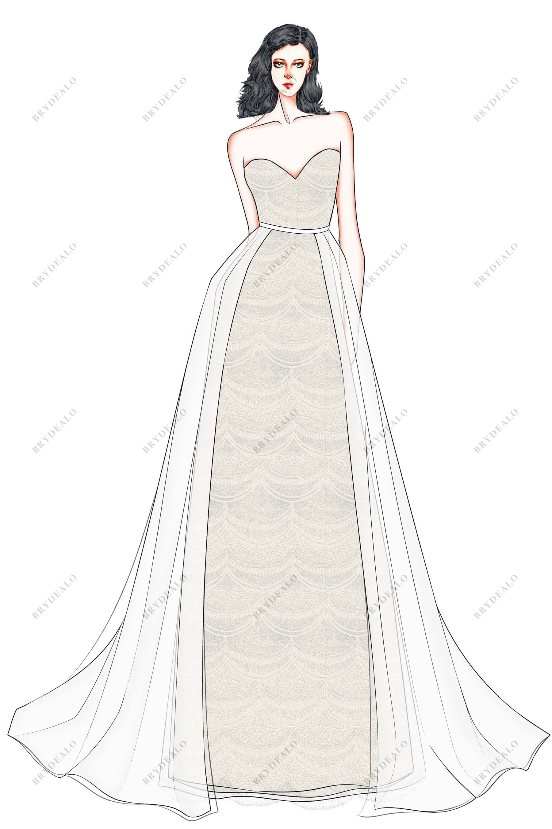 Sweetheart Neck Column Custom Overskirt Dress Sketch