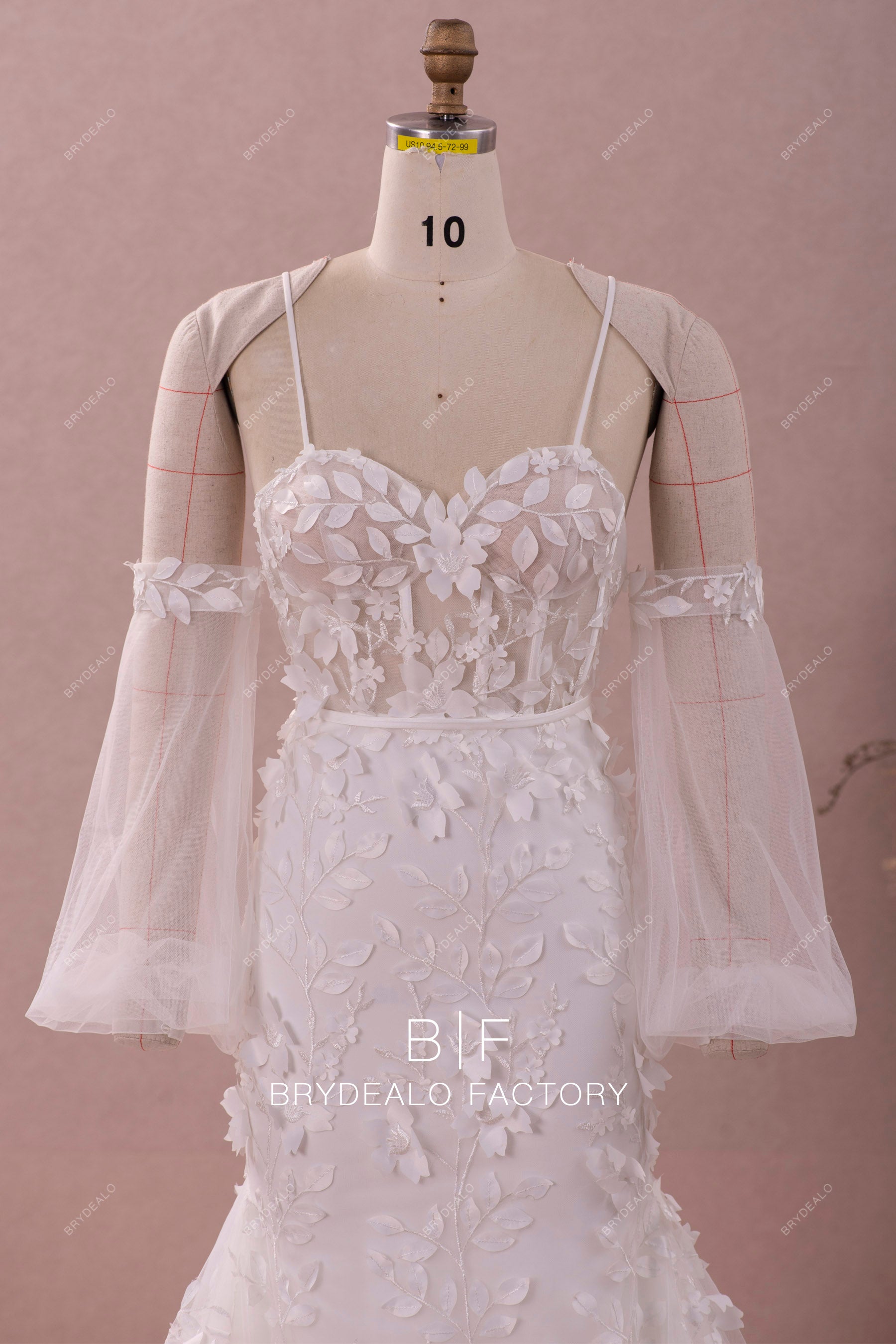 sweetheart leaf lace sleeved wedding dress