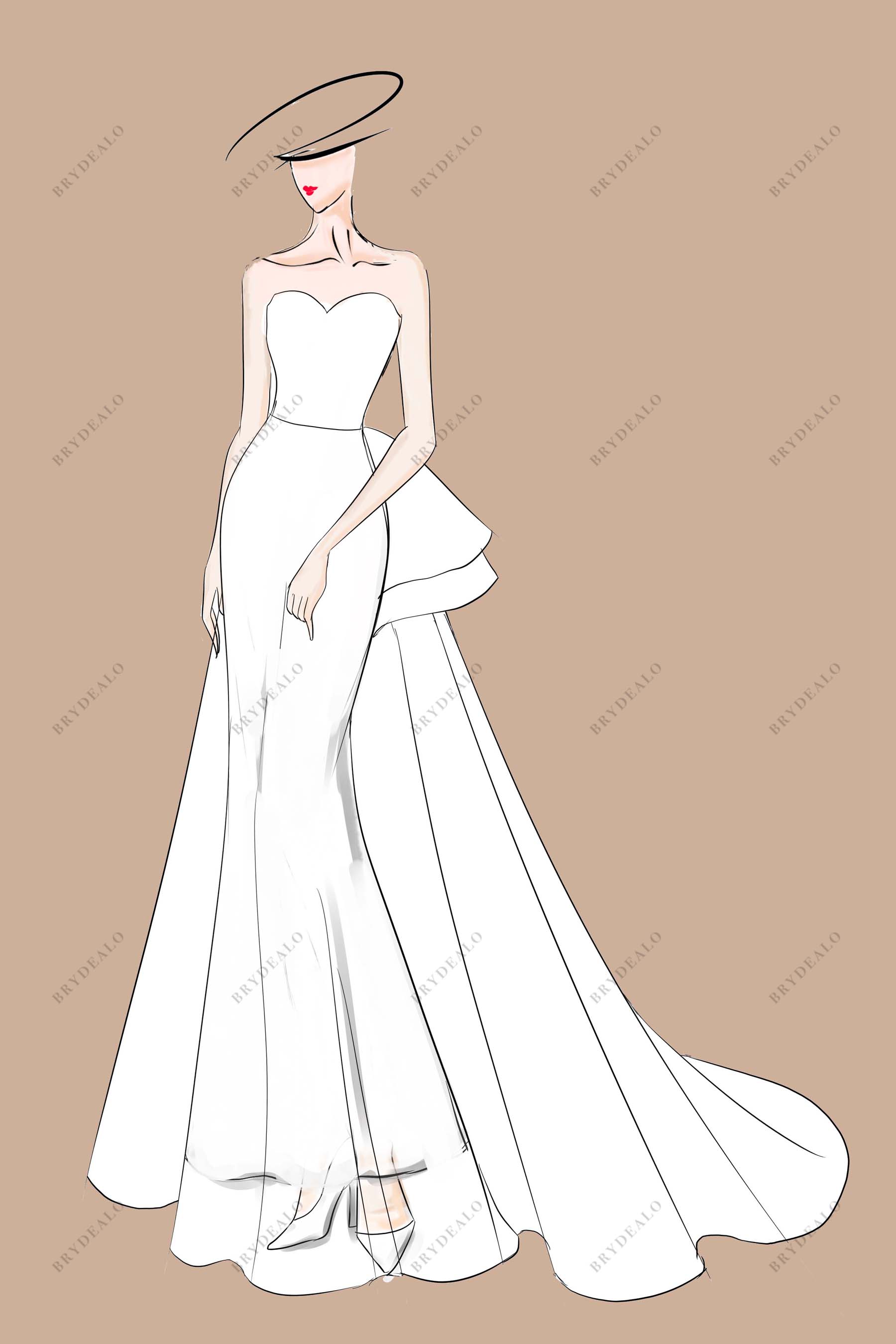 Ivory Strapless Mermaid Overskirt Wedding Dress Sketch
